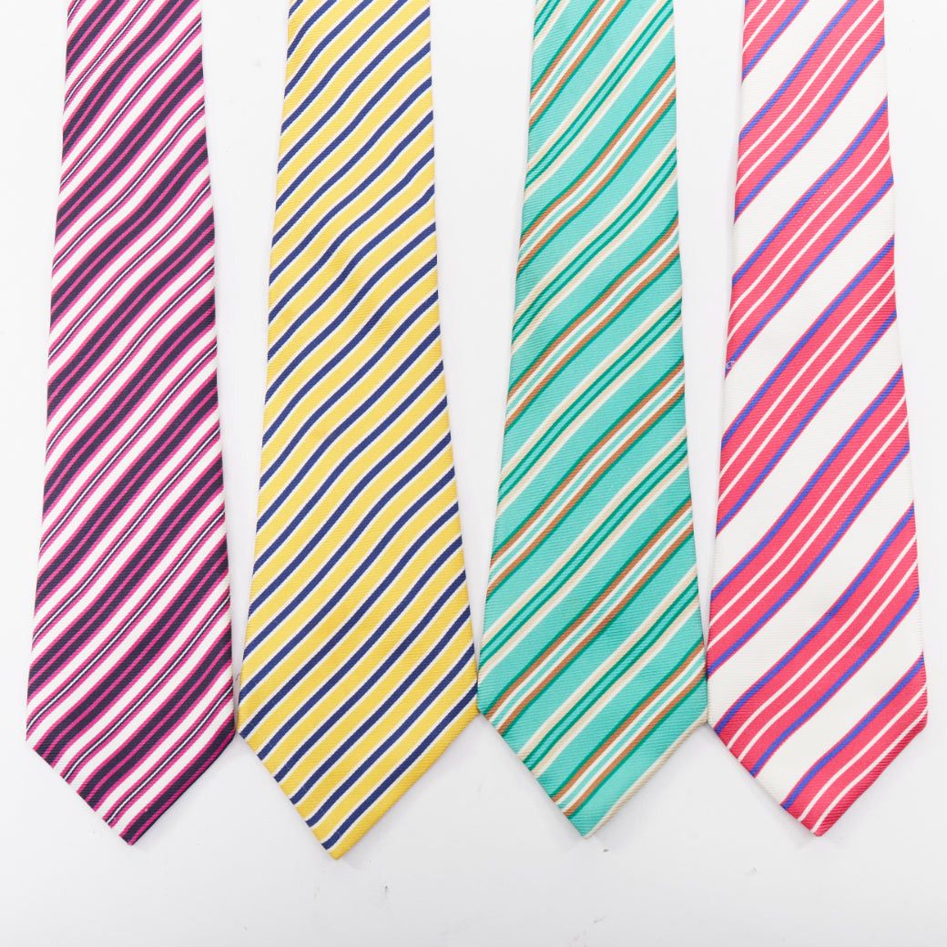 Kiton KITON NAPOLI Set of 4 100% silk green pink yellow purple diagonal stripes dress tie Size ONE SIZE - 1 Thumbnail