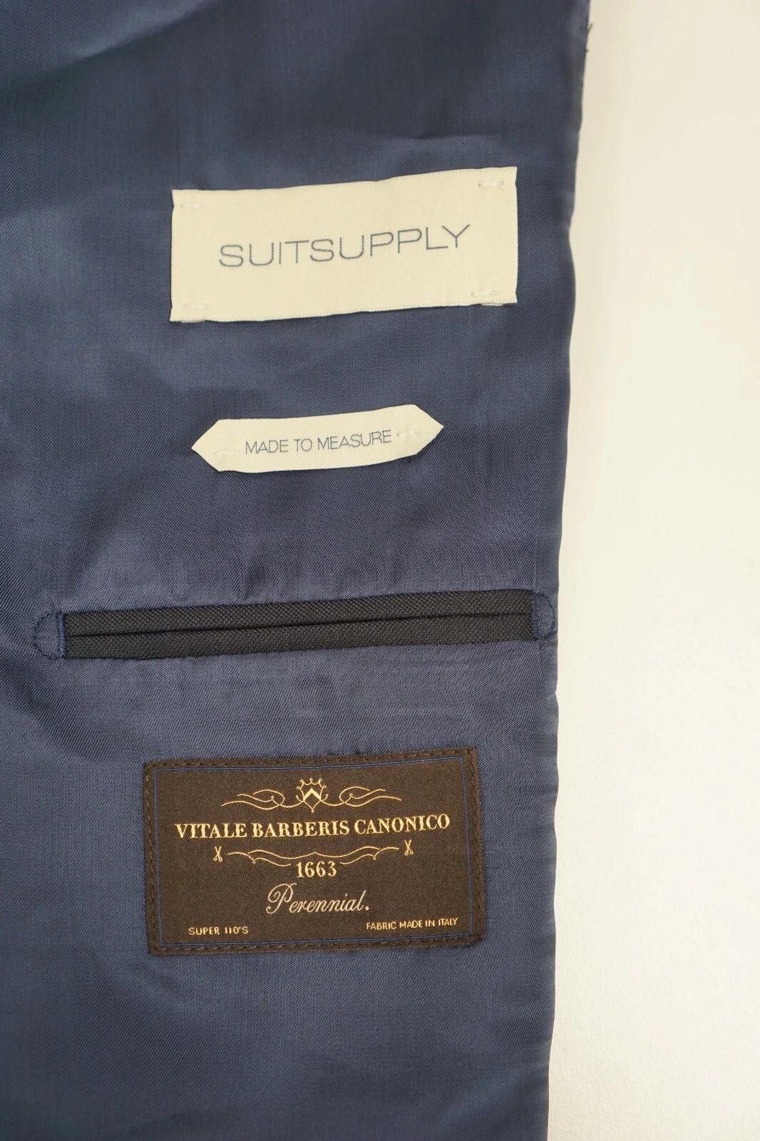 Suitsupply Men Suitsupply 3 Piece Suit Lazio Navy Blueline 110's US54S Size 54R - 3 Thumbnail