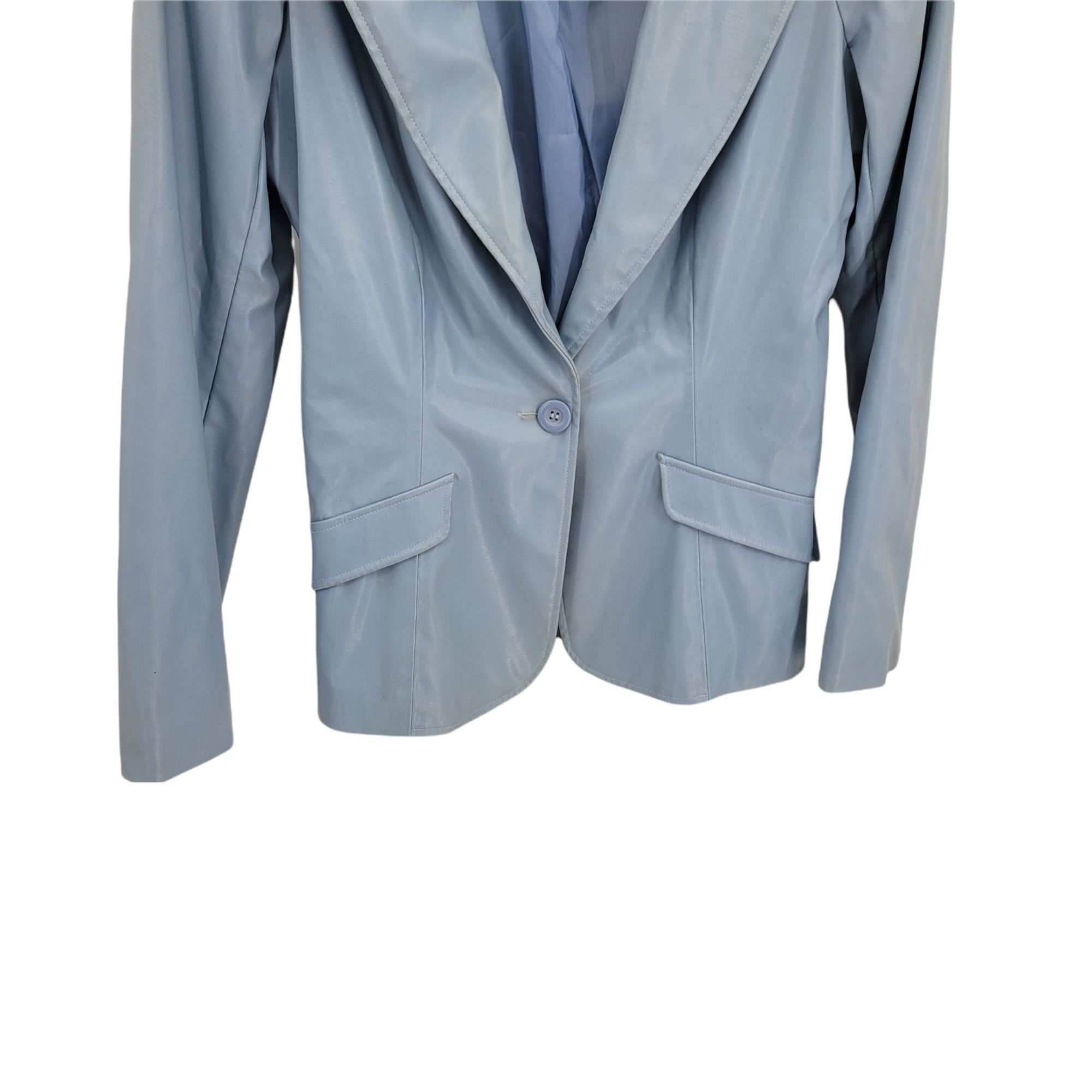Vintage Vtg 80s Robin Egg Blue Faux Leather Blazer Jacket Sz M Puff Size M / US 6-8 / IT 42-44 - 5 Thumbnail