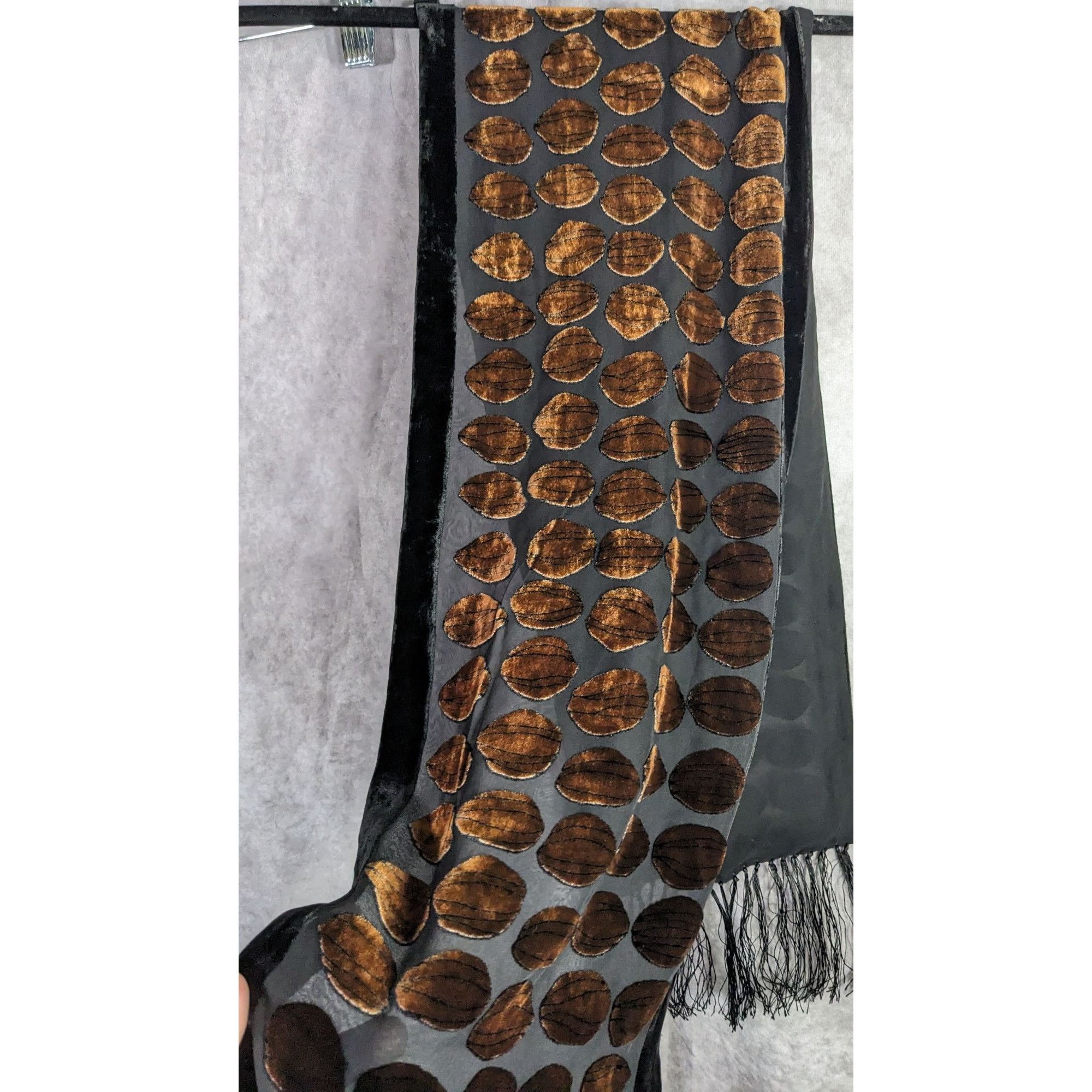 Other Vintage Geometric Burnt Velvet Scarf Copper Tone With Fringe Size ONE SIZE - 11 Thumbnail