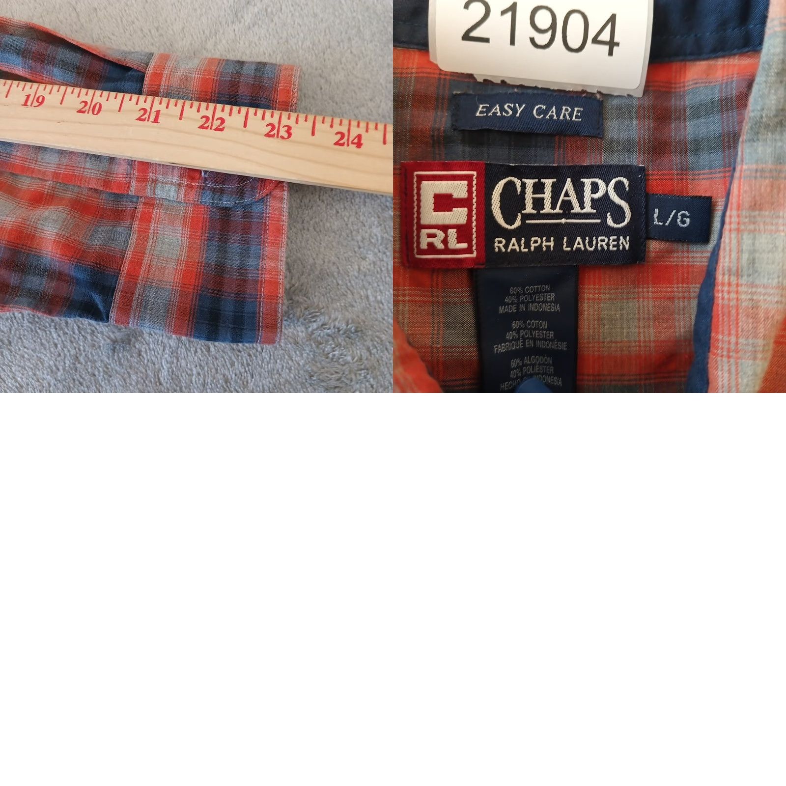 Chaps Chaps Shirt Mens Large Orange Blue Plaid Long Sleeve Button Down Easy Care Shirt Size US L / EU 52-54 / 3 - 8 Thumbnail