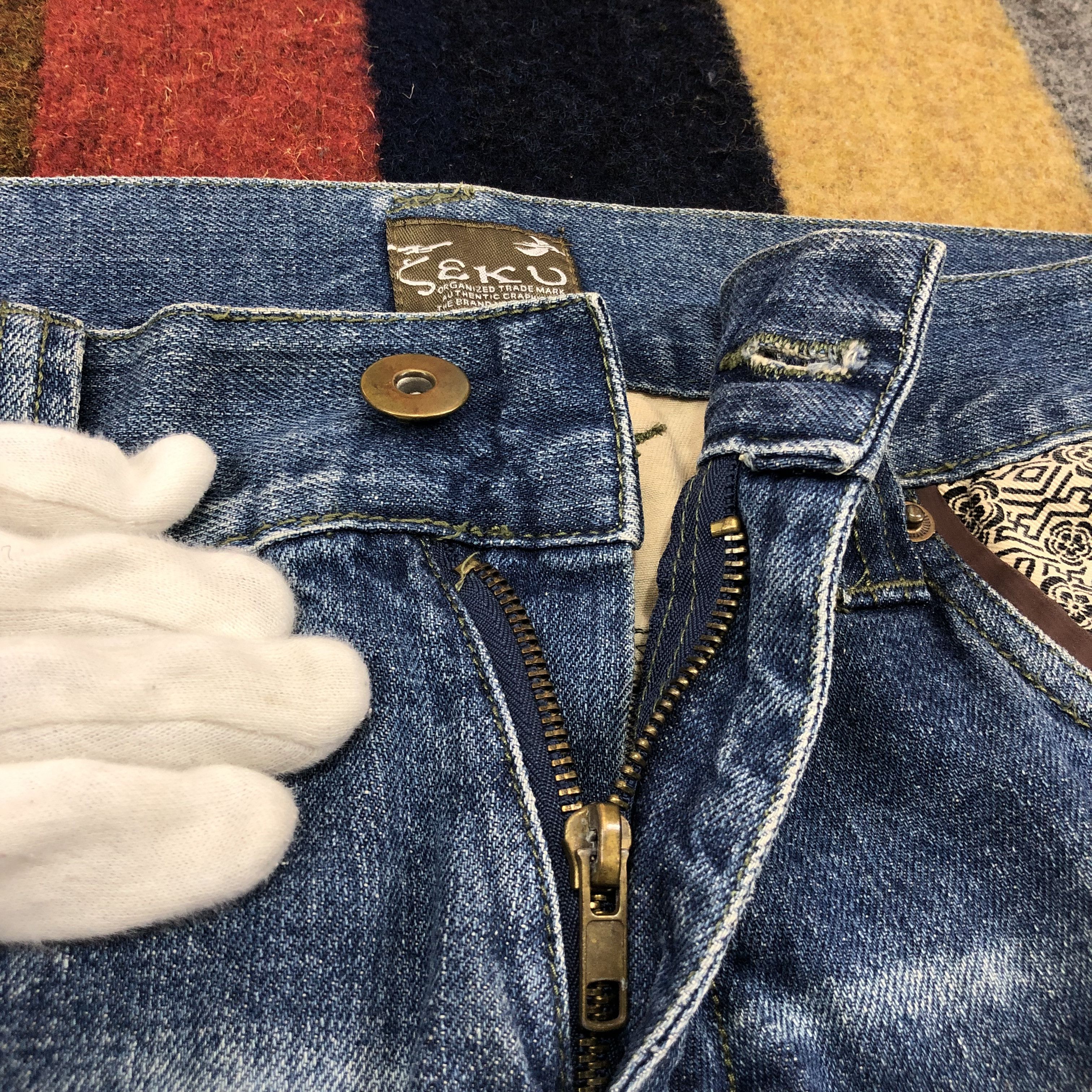Japanese Brand TEKU Embroidery Red Dragon Denim Jeans #1698/05 Size US 31 - 5 Thumbnail