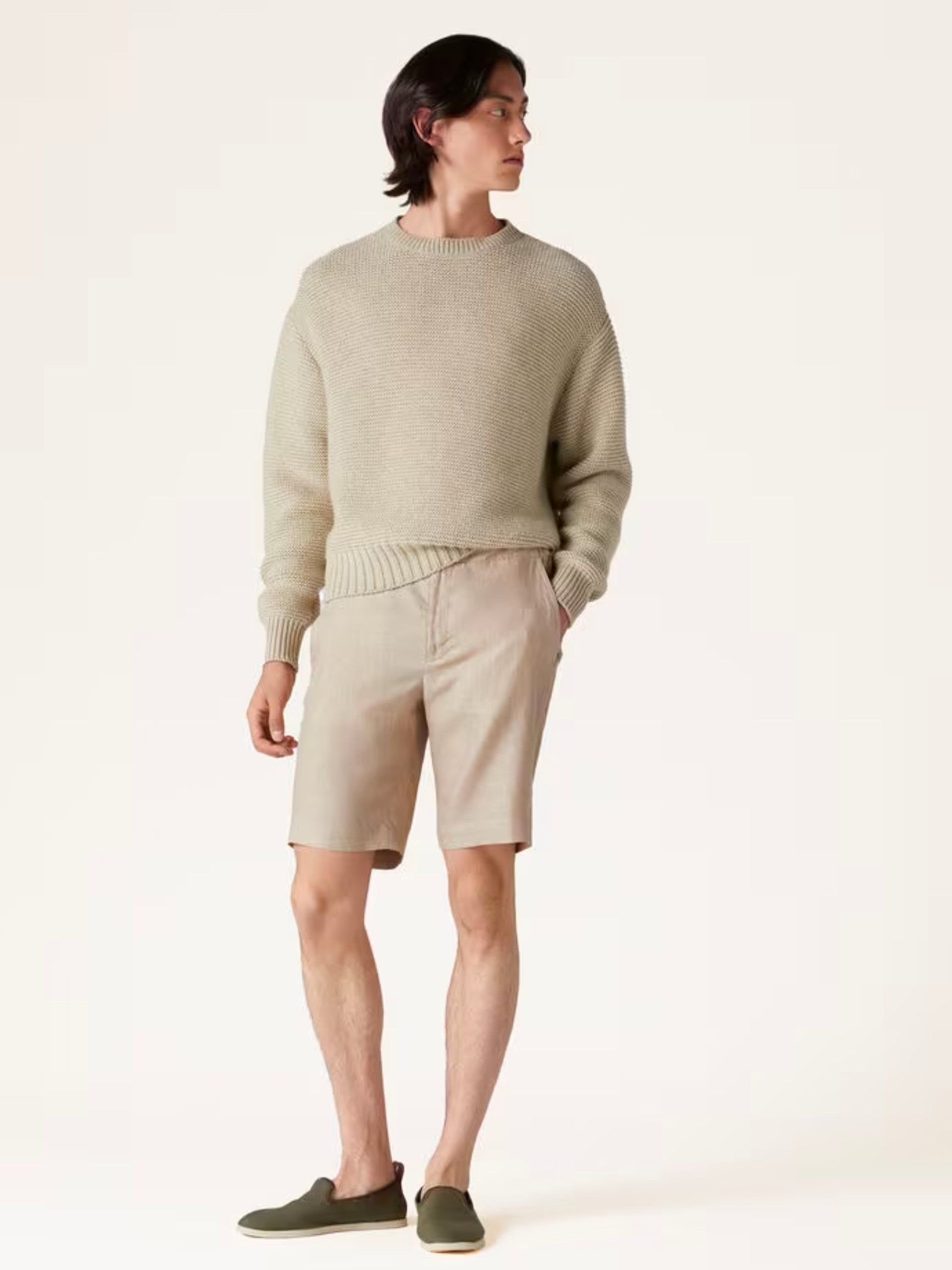 Loro Piana o1w1db10725 FAM2486 Flat Bermuda Short in Beige Size US 36 / EU 52 - 2 Thumbnail