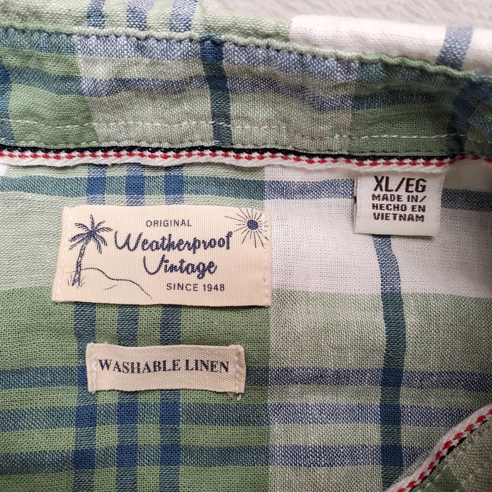 Weatherproof VINTAGE Weatherproof Shirt Mens XL Green Plaid Short Sleeve Button-Down Linen Blend Casual Outdoor Travel Size US XL / EU 56 / 4 - 3 Thumbnail