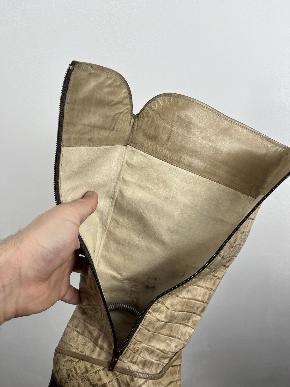 Other Vintage Croc-Embossed Leather Tall Boots Beige Size 37.5 Size US 7 / IT 37 - 16 Thumbnail
