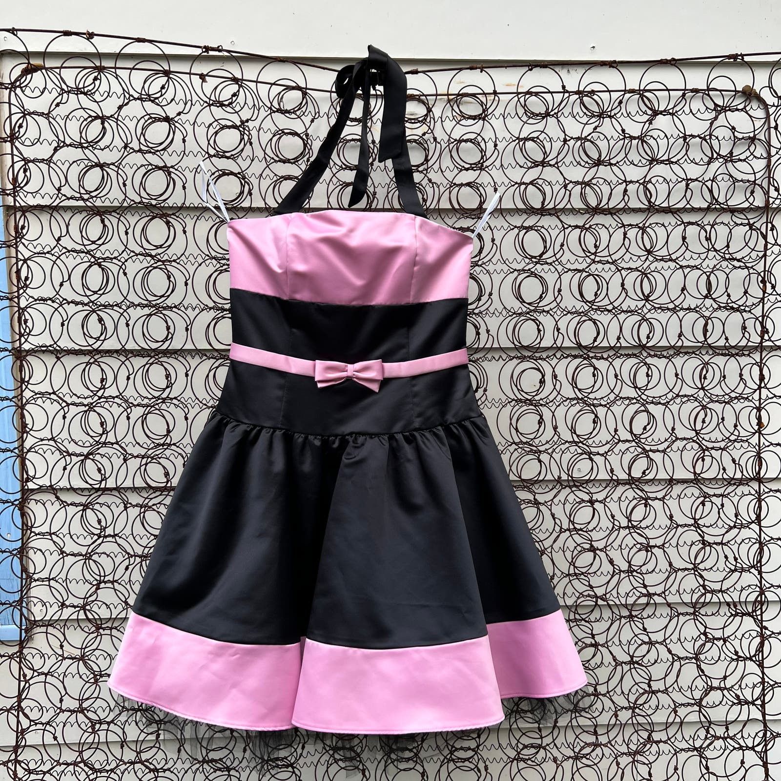 Vintage Jessica McClintock Gunne Sax pink black halter prom dress | Grailed