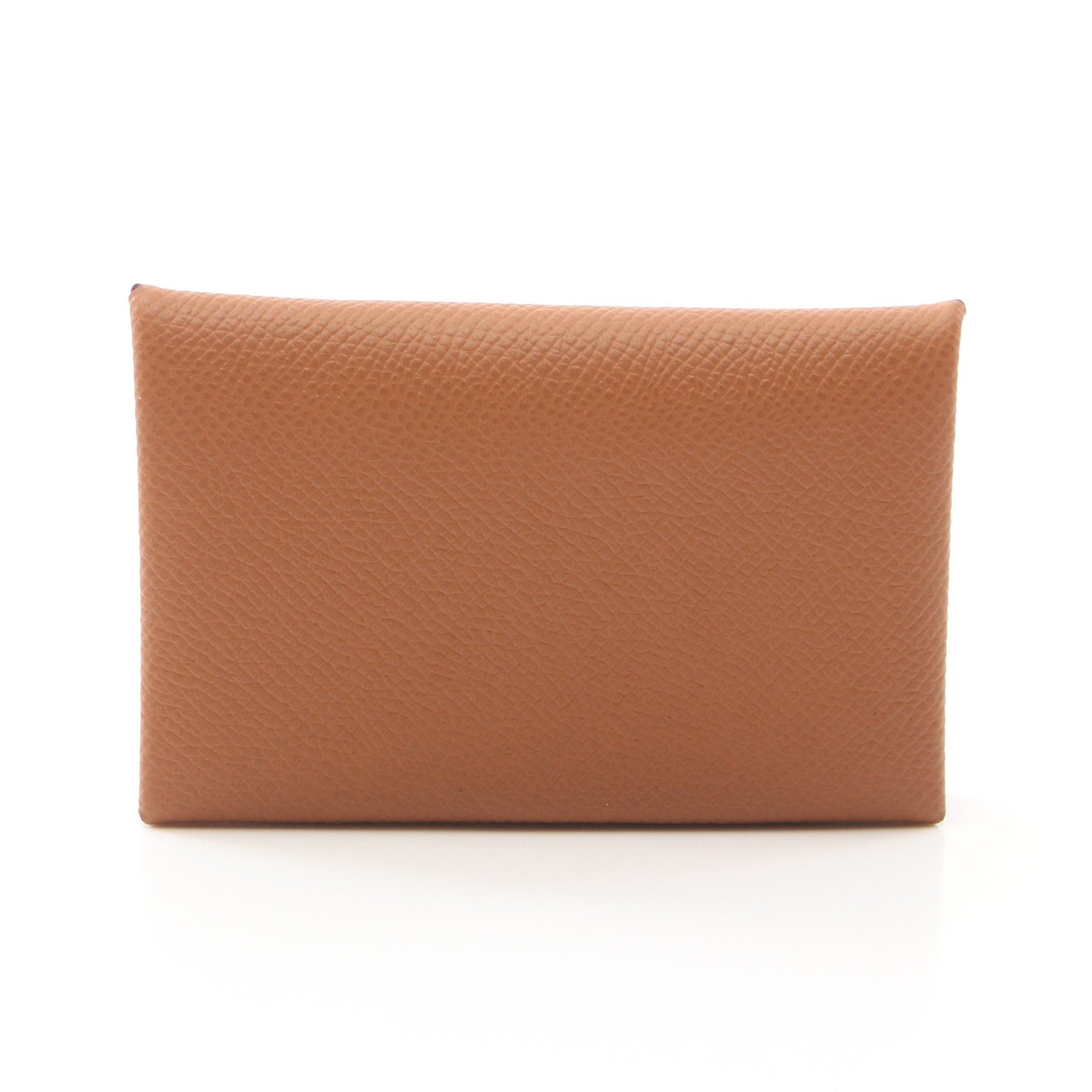Hermes Calvi Gold Coin Purse Veau Epsom Light Brown Silver Hardware Double Engraved, Women's