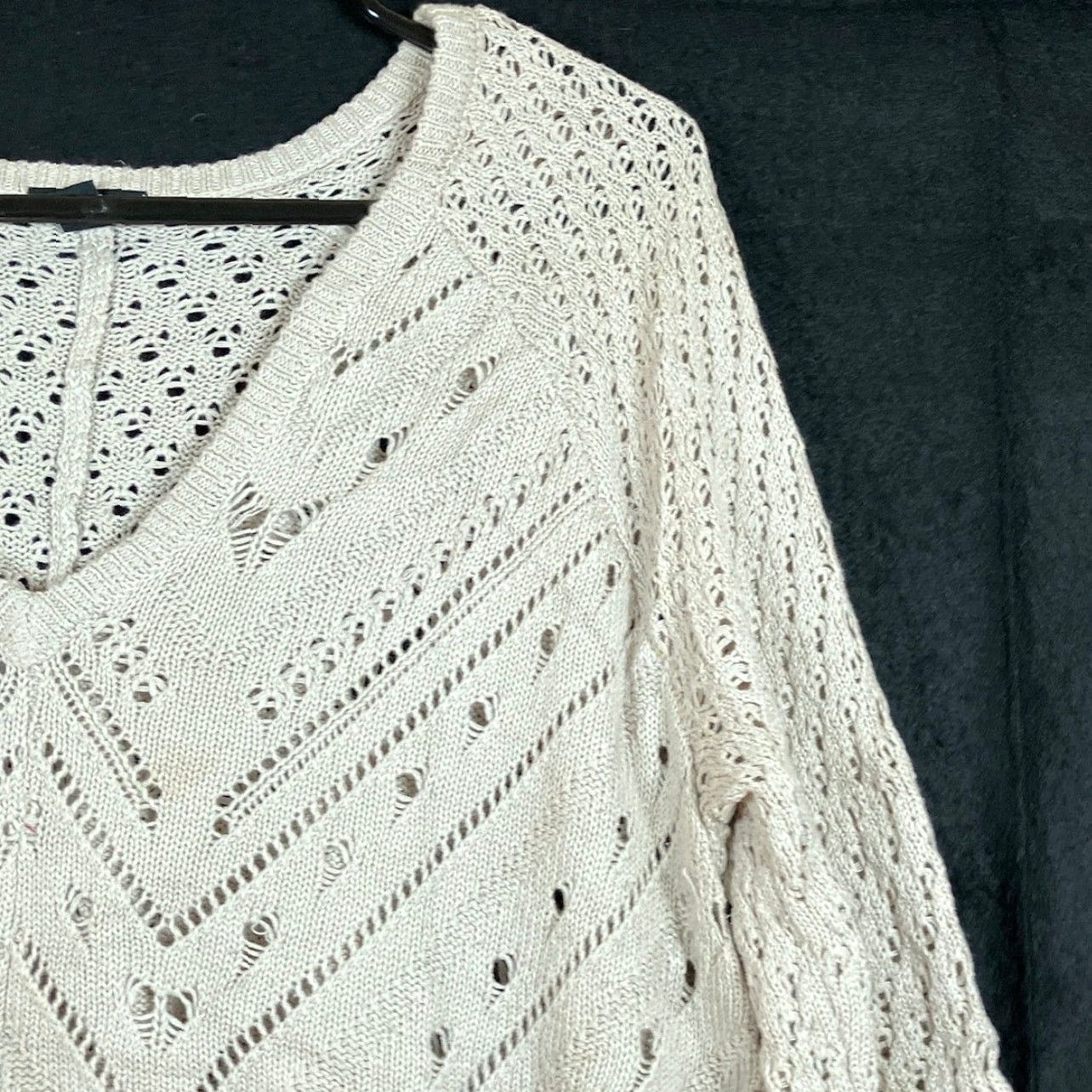Torrid Torrid Womens Sweater Cream V Neck Pullover Open Knit Cotton Blend 1 Size XS / US 0-2 / IT 36-38 - 5 Thumbnail