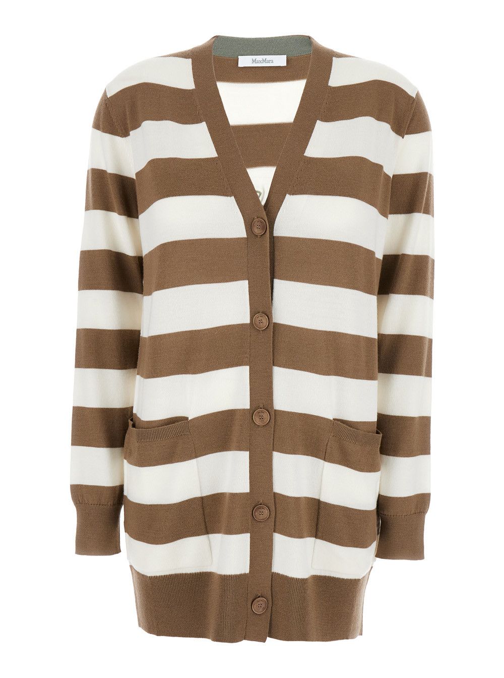 Max Mara 'Fiemme'Beige Cardigan with Rear Embroidery and All-Over Striped Motif in Wool Woman Size XS / US 0-2 / IT 36-38 - 1 Thumbnail