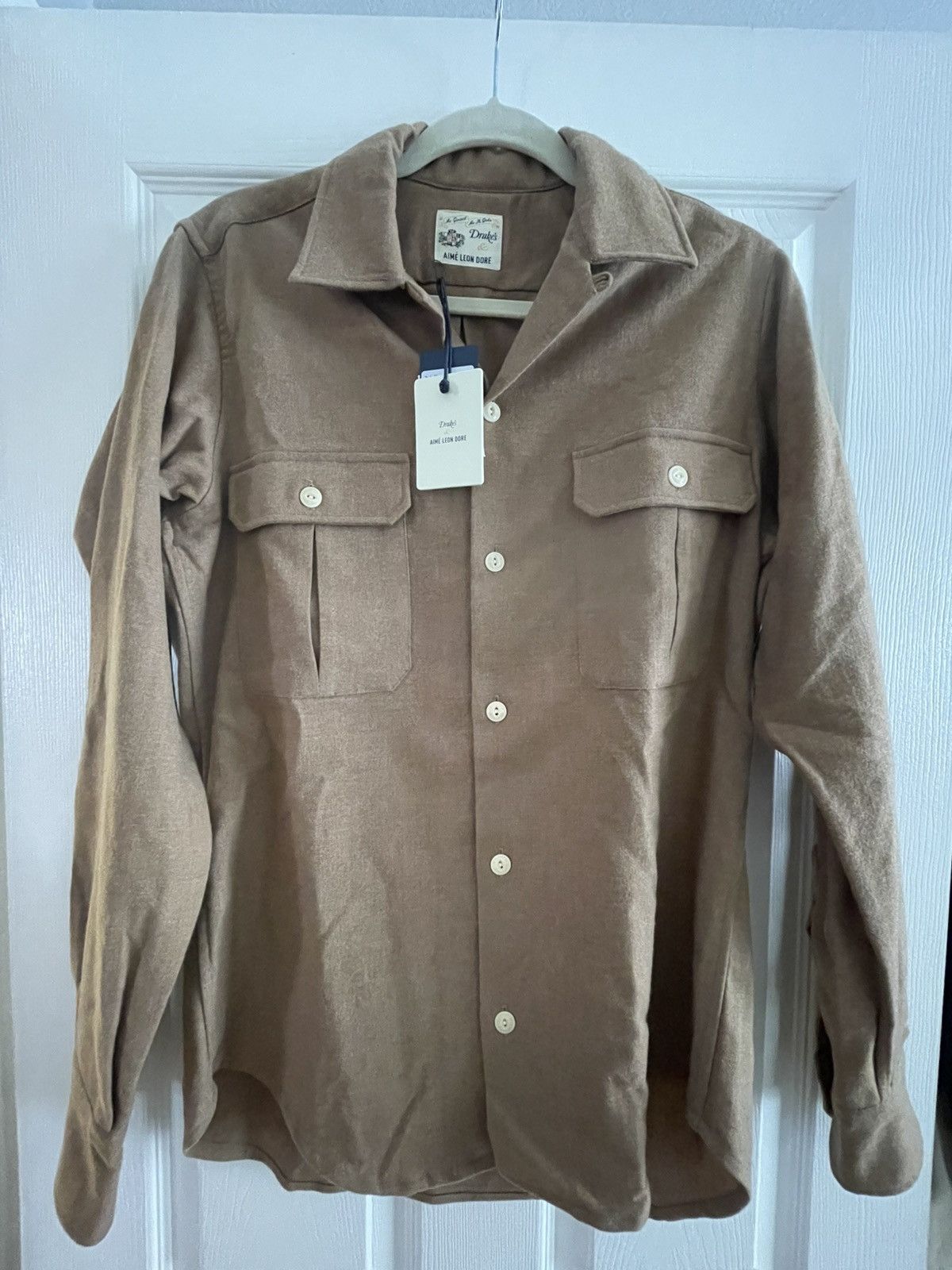 Aime Leon Dore × Drake's ALD x Drake’s - Wool Two Pocket Work Shirt: Caramel Size US M / EU 48-50 / 2 - 2 Thumbnail