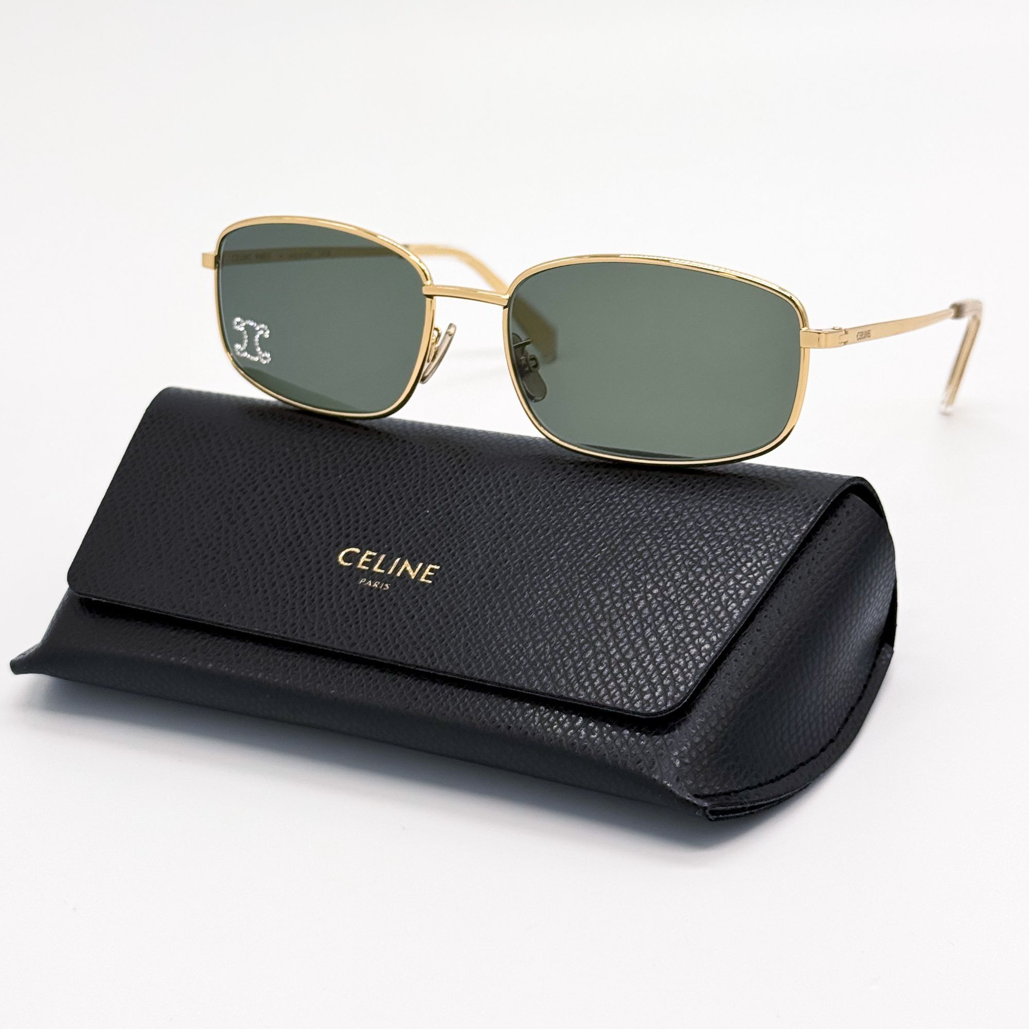 NEW CL40285U 30N CELINE SUNGLASSES SQUARE GOLD GREEN EYEWEAR