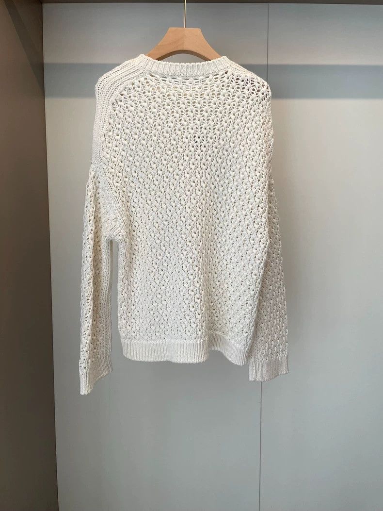 Loro Piana LORO PIANA White silk and cotton openwork loose sweater Size M / US 6-8 / IT 42-44 - 2 Thumbnail