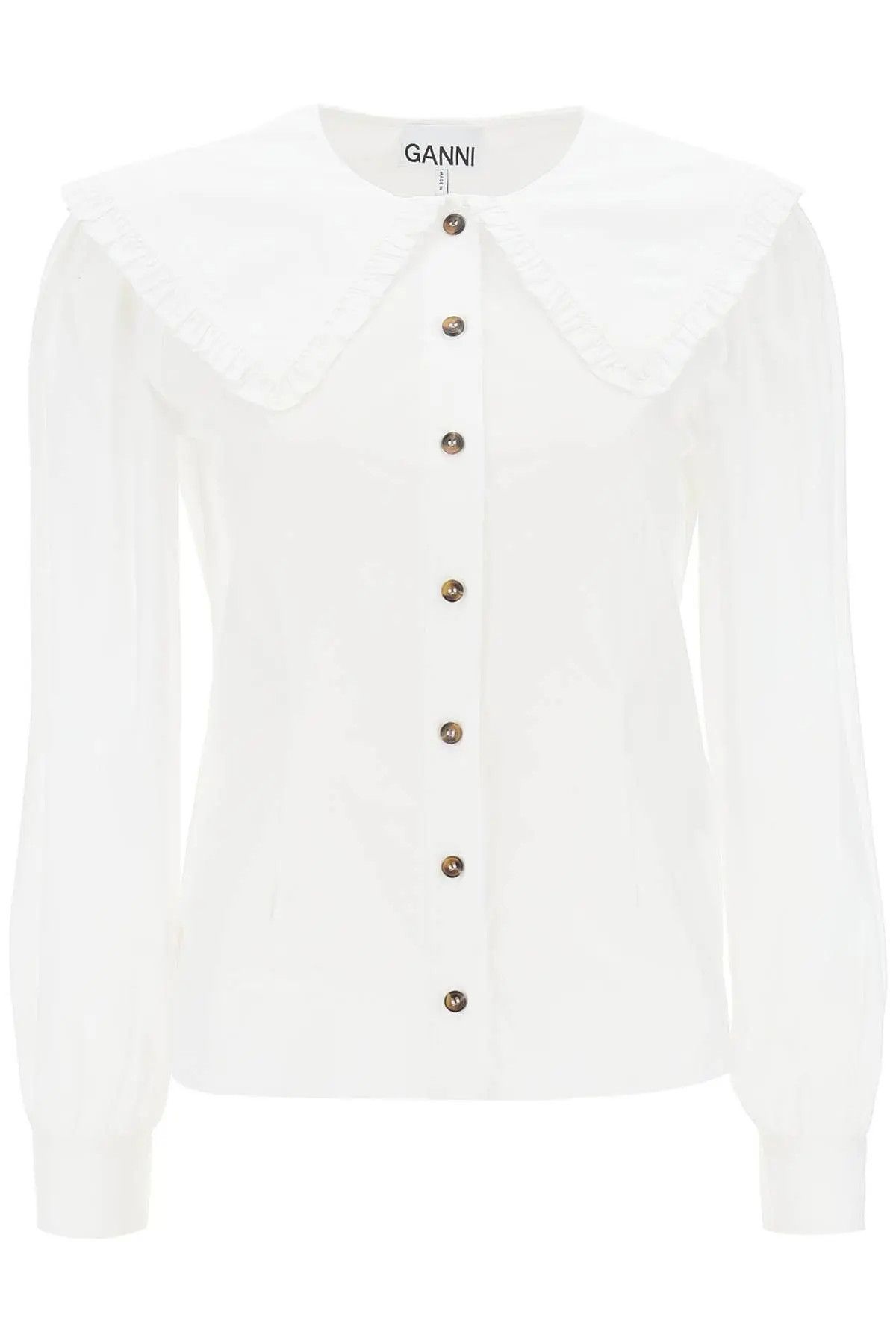 image of Ganni O1S22I1N1223 Maxi Collar Shirt In White, Women's (Size Small)