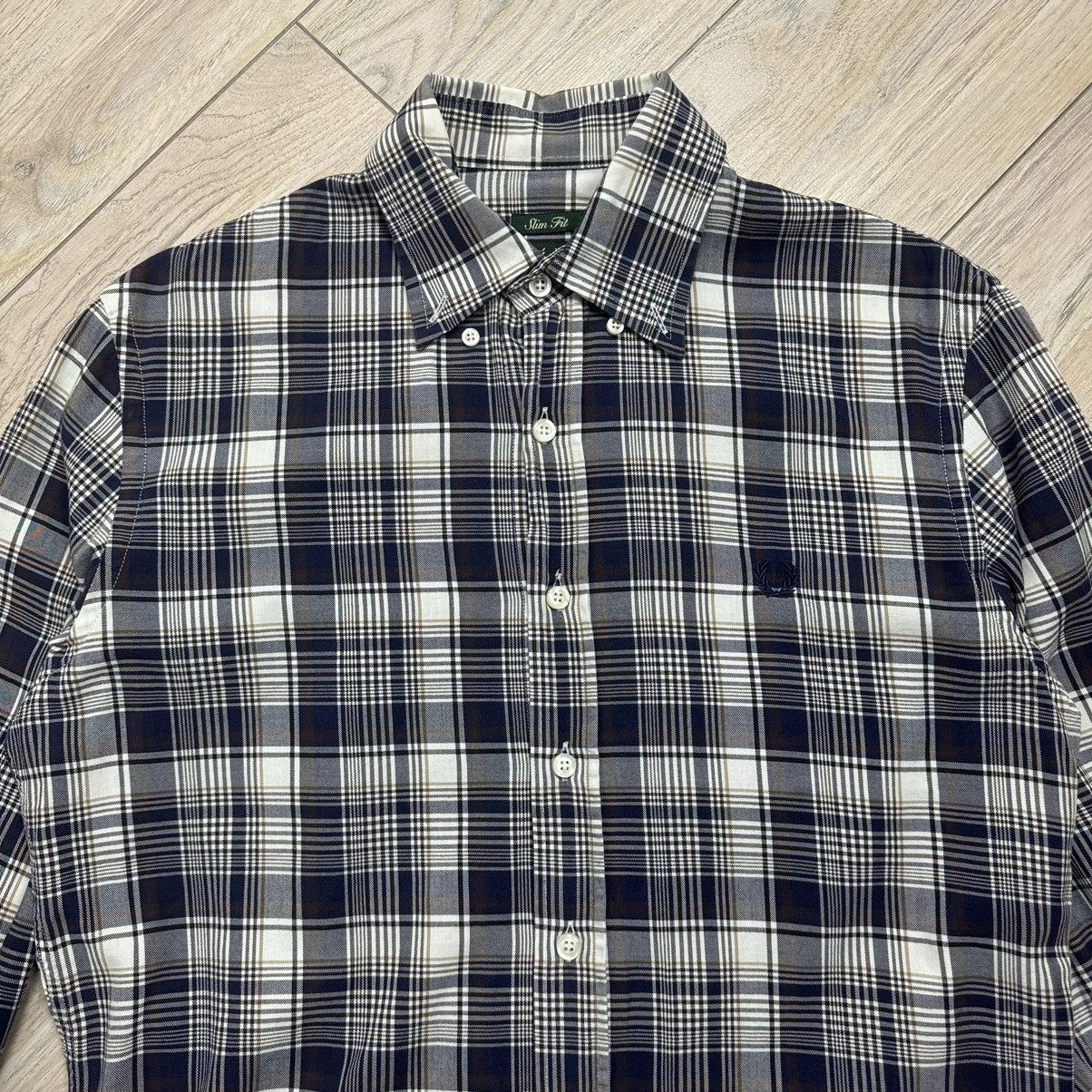 Designer Essential Fred Perry Navy Checkered Slim Fit Button Up Shirt Size US M / EU 48-50 / 2 - 3 Thumbnail