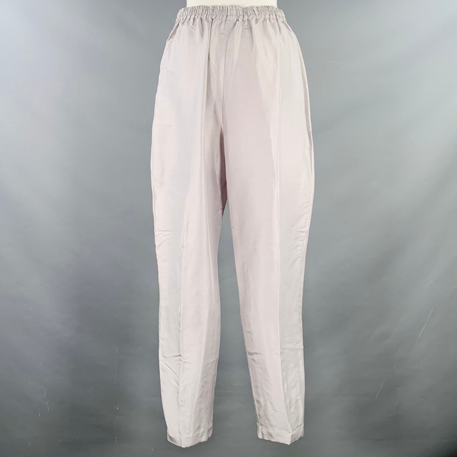 Vintage VINTAGE Silver Grey Silk Elastic Waistband Casual Pants Size 26" / US 2 / IT 38 - 2 Thumbnail
