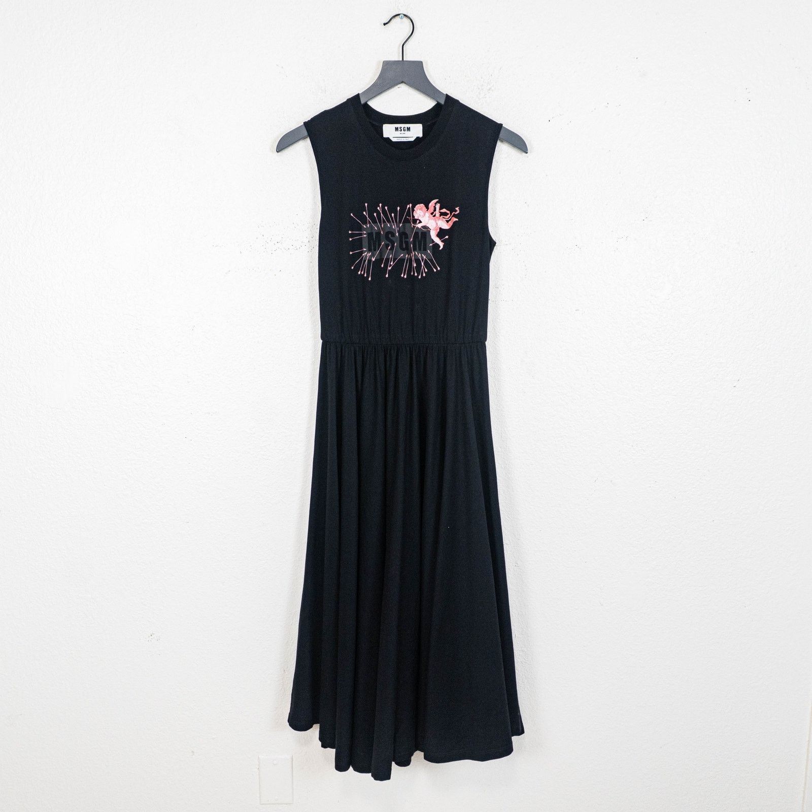 MSGM MSGM Black Cotton Jersey Sleeveles Midi Dress Logo size XS Size XS / US 0-2 / IT 36-38 - 2 Thumbnail