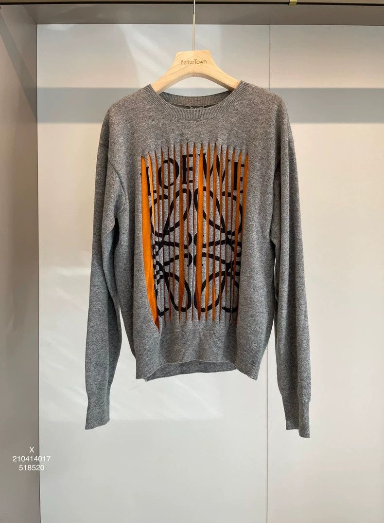 Loewe Loewe Gray Logo Print Cashmere Sweater - dmc Size US M / EU 48-50 / 2 - 1 Thumbnail