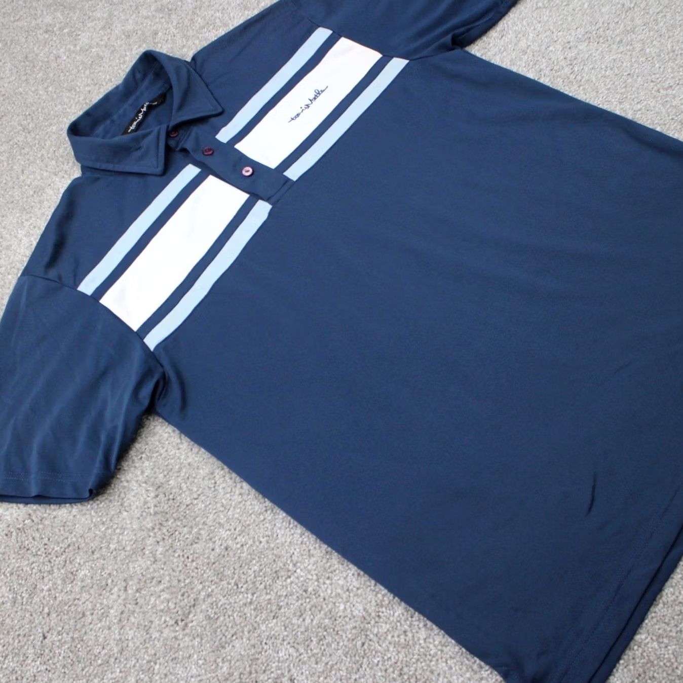 TravisMathew Travis Mathew Polo Shirt Mens Medium Blue Pique Short Sleeve Stretch Knit Polyester Cotton Blend Regular Fit Golf Polo Size US M / EU 48-50 / 2 - 6 Thumbnail