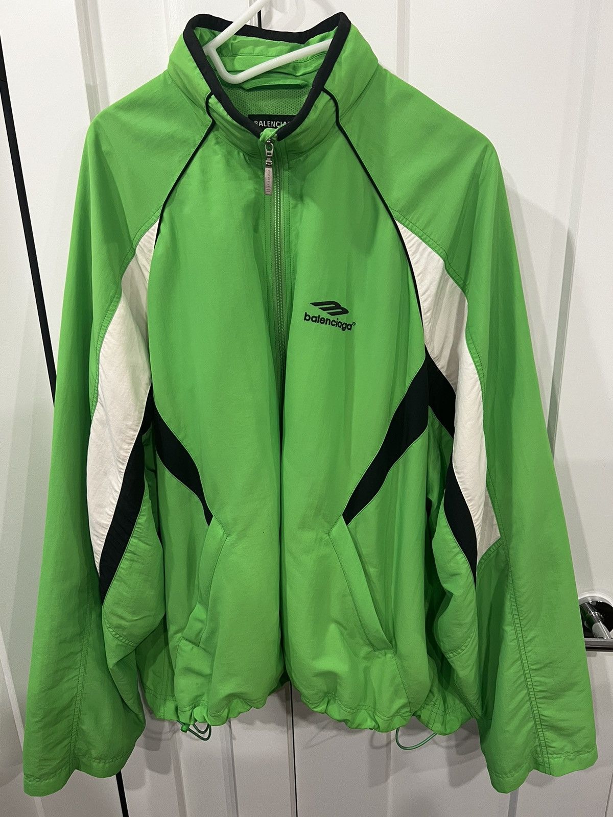 image of Balenciaga 3B Sports Icon Waterproof Tracksuit Jacket In Nylon in Green, Men's (Size XS)