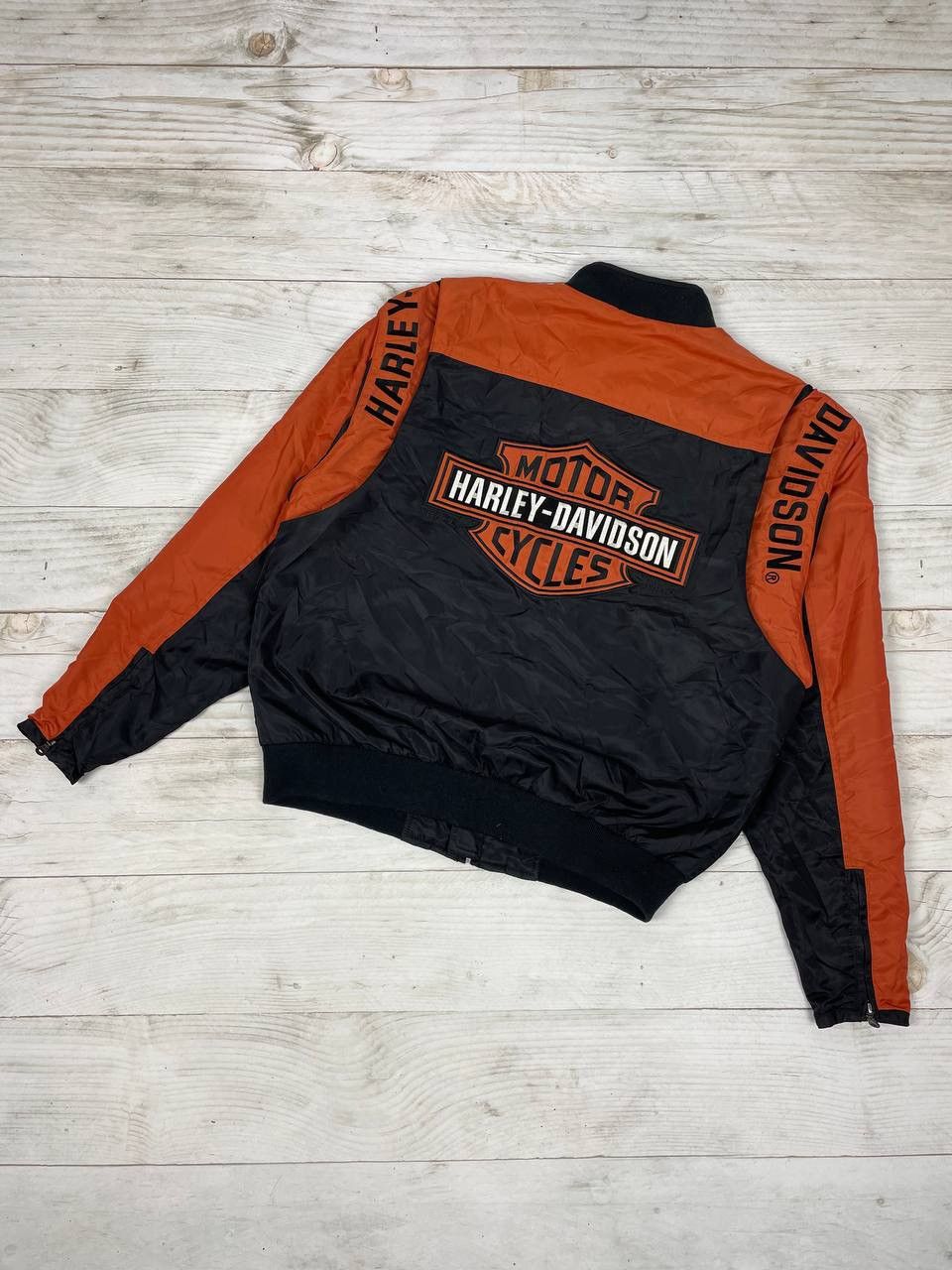 image of Vintage Harley Davidson Motorcycle 90's Bomber Jacket Y2K in Black, Men's (Size Medium)