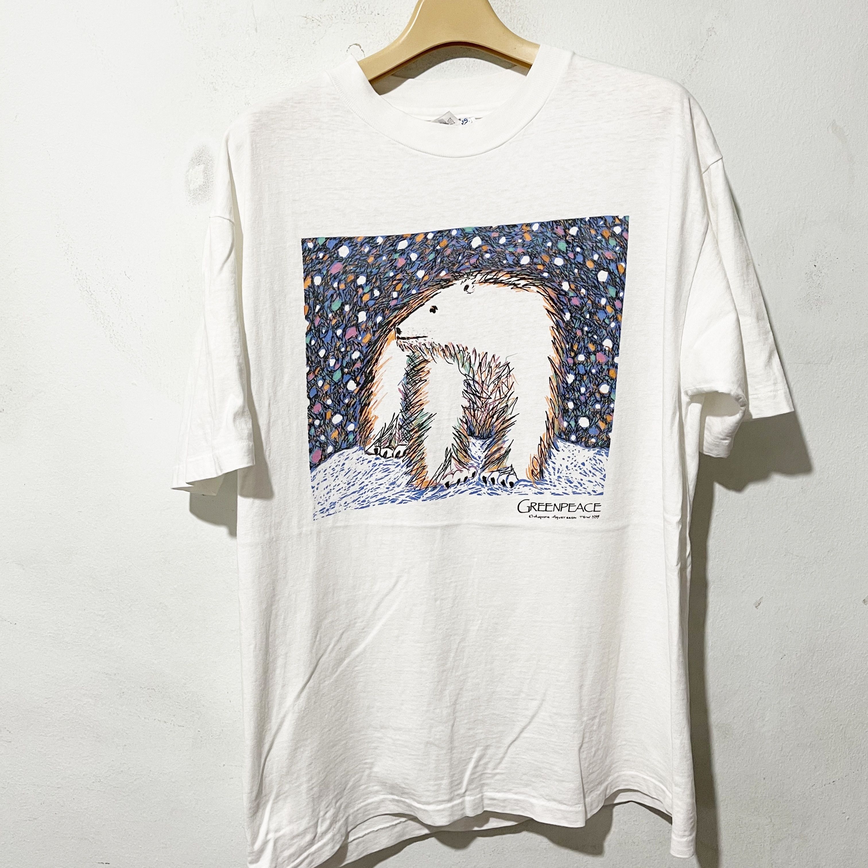 Vintage Vintage 1990 Greenpeace Polar Bear T-Shirt Size US L / EU 52-54 / 3 - 1 Thumbnail