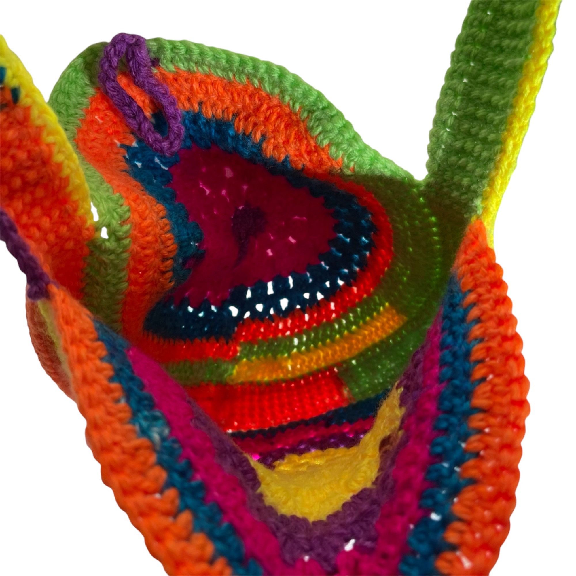 Handmade Crochet Purse Fringed Rainbow Colors Retro Hippie Style Shou Size ONE SIZE - 5 Thumbnail