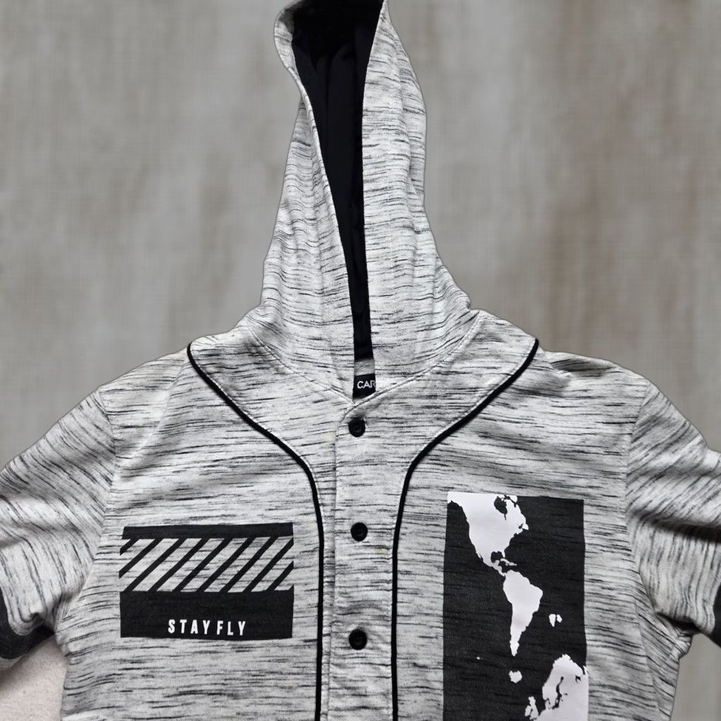 Carbon Carbon Hoodie Sweatshirt Mens S Gray Short Sleeve Button Up Knit 100% Cotton Winter Spring Size US S / EU 44-46 / 1 - 1 Thumbnail