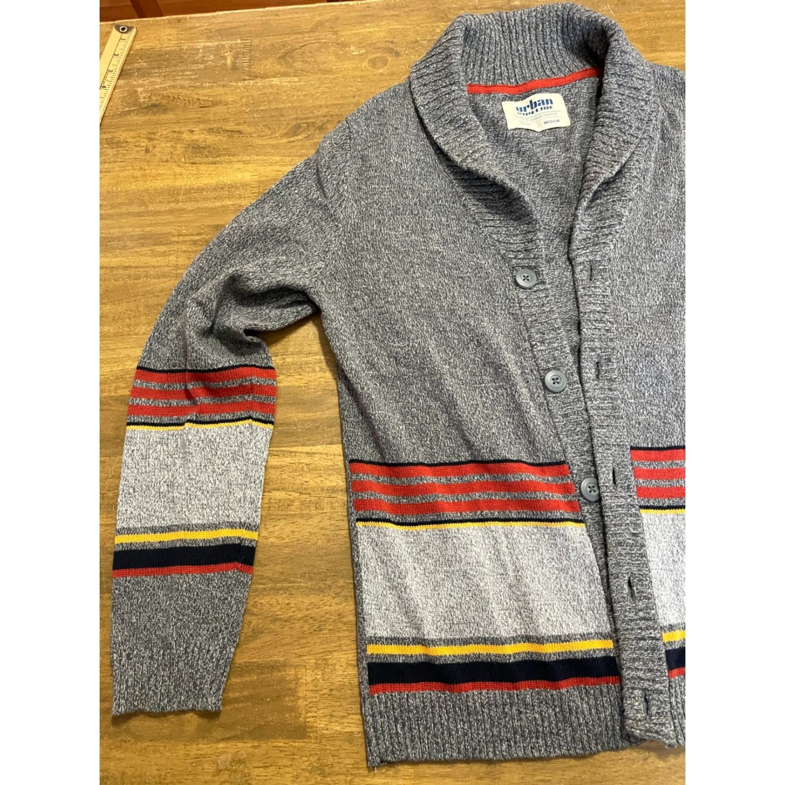 Vintage Urban Pipeline Sweater Cardigan Women's M Gray Yellow Orange Button Long Sleeve Open Size M / US 6-8 / IT 42-44 - 3 Thumbnail