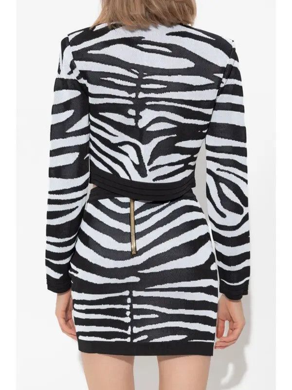 o1s1wg111225 Zebra Print Cardigan in Black/White