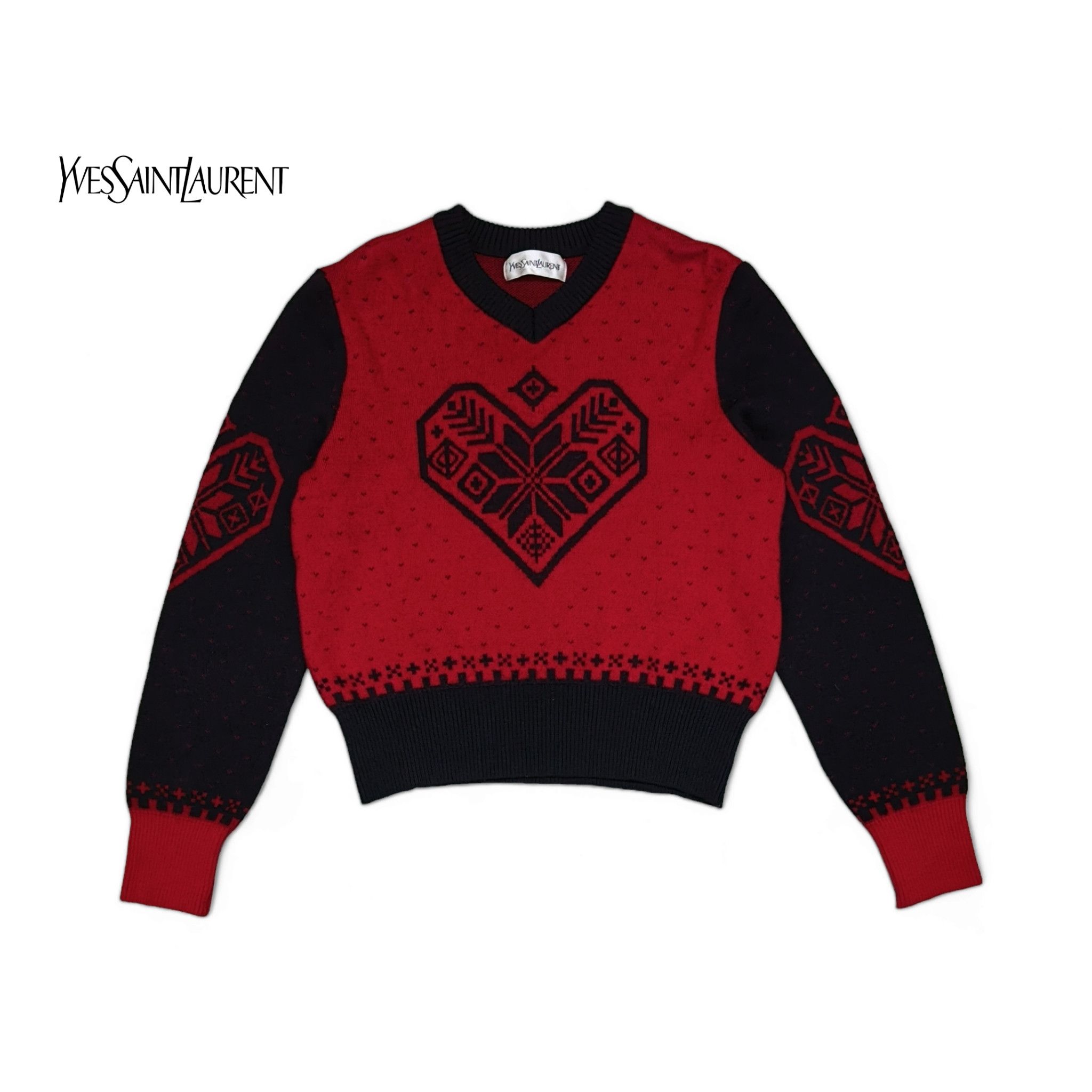 Vintage Yves Saint Laurent YSL Love Pattern Knit Sweatshirt