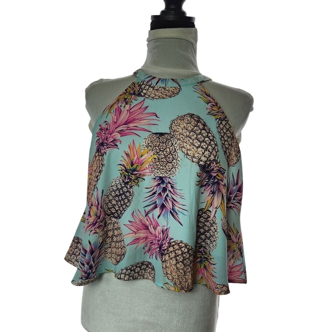 Other Crescent Size Small Halter Top Light Blue Pineapple Blouse Size S / US 4 / IT 40 - 1 Thumbnail