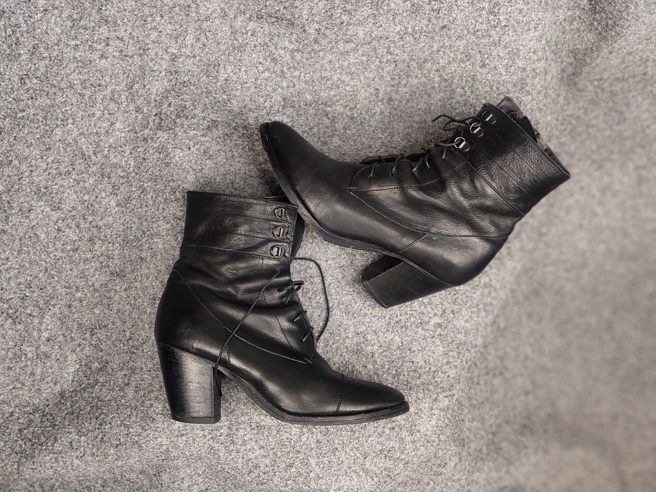 MoMA Moma Design Lace up zip Black leather Ankle heeled Boots Size US 10 / IT 40 - 18 Thumbnail