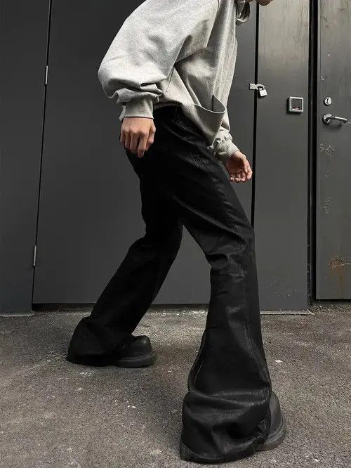 VIBE Black Stacked Flare Waxed Denim Jeans Size US 33 - 4 Thumbnail