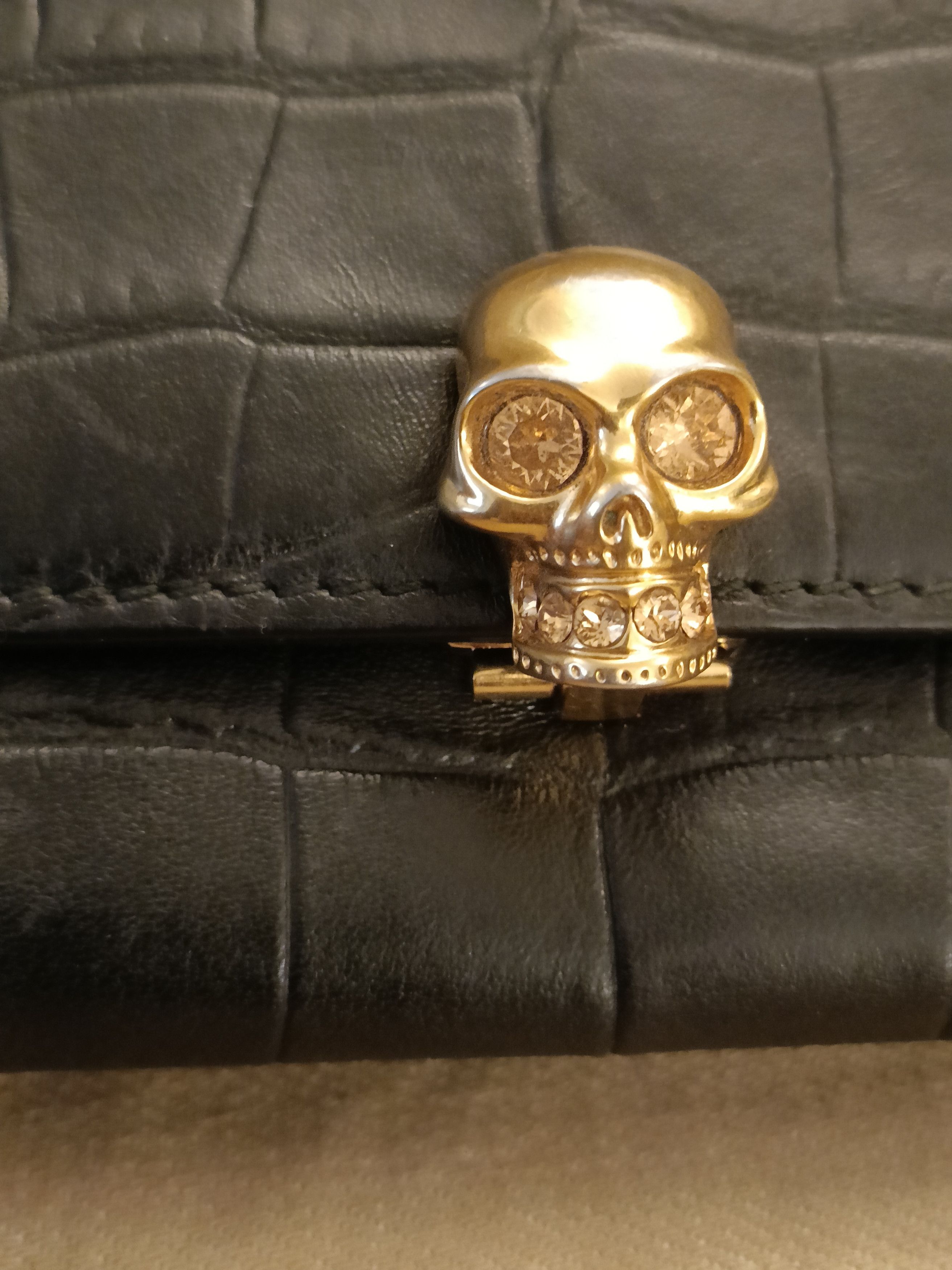 image of Alexander Mcqueen Skull Head Black Wallet, Women's