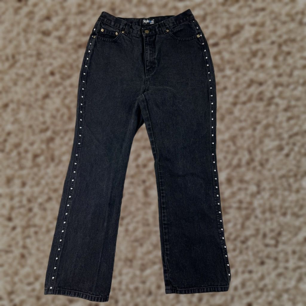 Vintage Style&co. Jeans Womens 10P Black Denim Straight Leg 100% Cotton Studded 5-Pocket Design Size 32" / US 10 / IT 46 - 1 Thumbnail