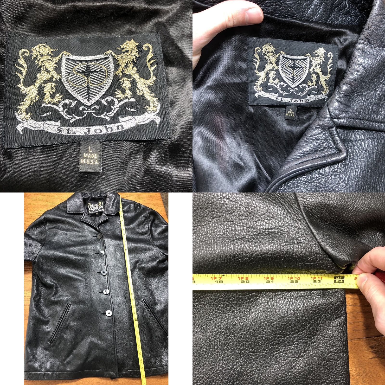 Vintage VINTAGE St. John Jacket Leather Black Button 5 Button Womens Large USA Made Overcoat Size L / US 10 / IT 46 - 8 Thumbnail
