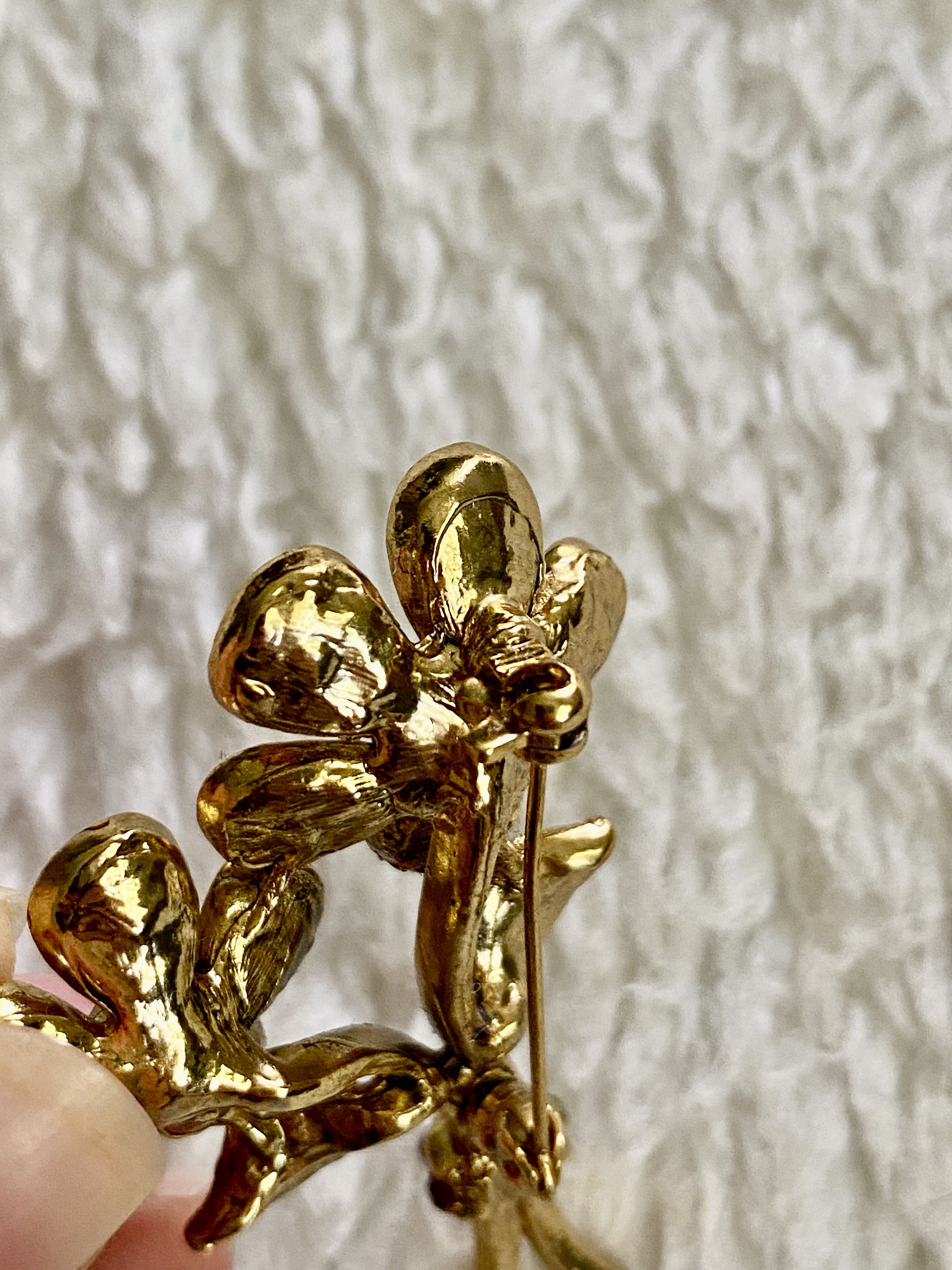 Other Vintage Gold Floral Bunch Brooch with Faux Rhinestones Size ONE SIZE - 6 Thumbnail