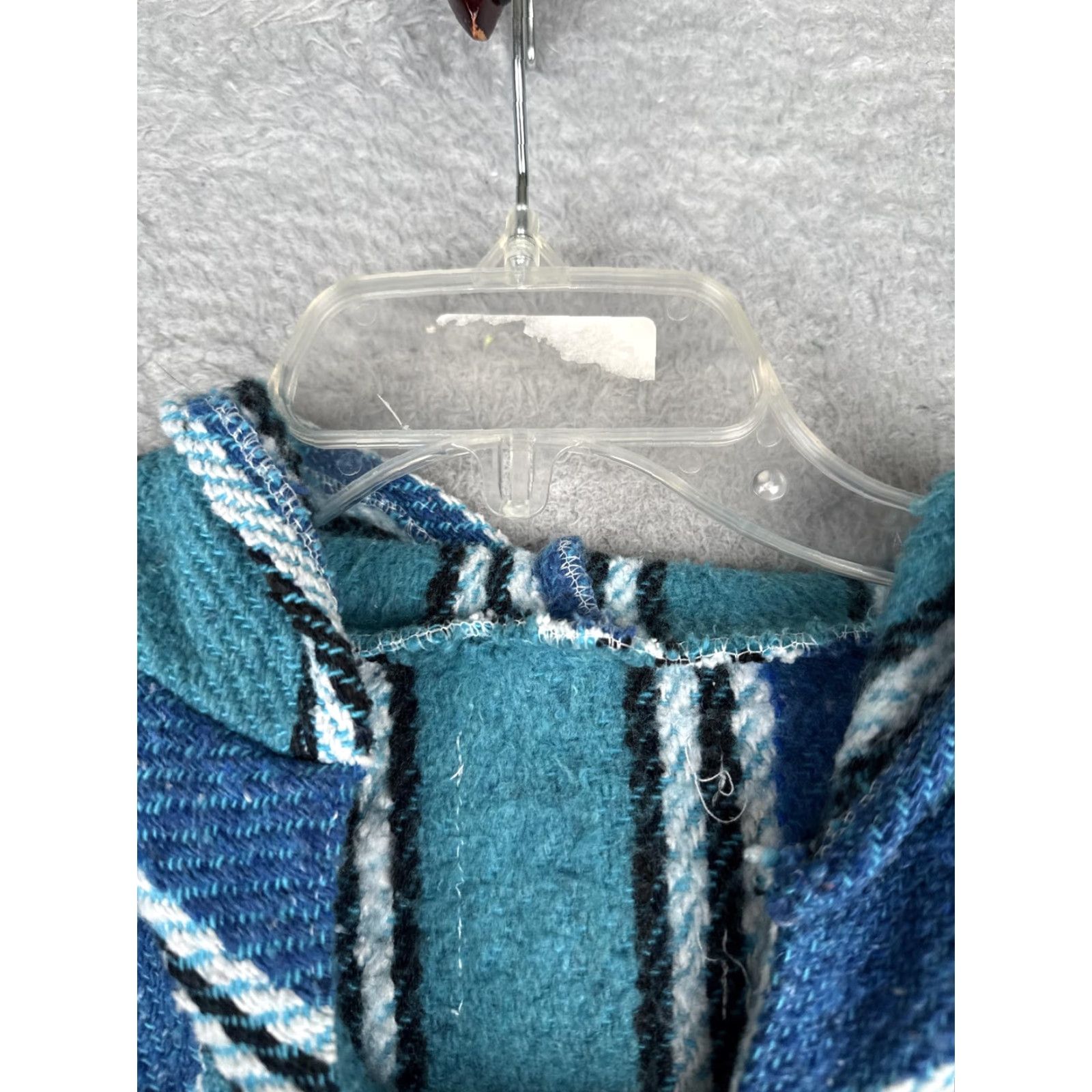 KangaROOS Baja Hoodie Mens Small Blue Striped Heavyweight Kangaroo Pocket Drug Rug Poncho Hooded V-Neck Knit Pullover Hippie Seasonal Fall Winter Mens, M Size US M / EU 48-50 / 2 - 6 Thumbnail