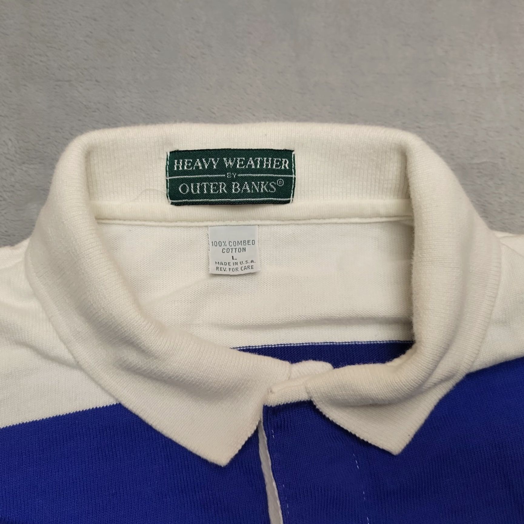 Vintage VINTAGE Outer Banks Rugby Shirt Men Large Blue White Stripe Campbell Crest Heavy Weather Size US L / EU 52-54 / 3 - 4 Thumbnail