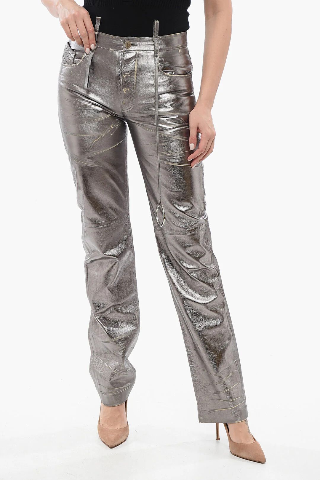 The Attico og1mm0426 Mirror Leather Pant in Silver Size 28" / US 6 / IT 42 - 1 Thumbnail