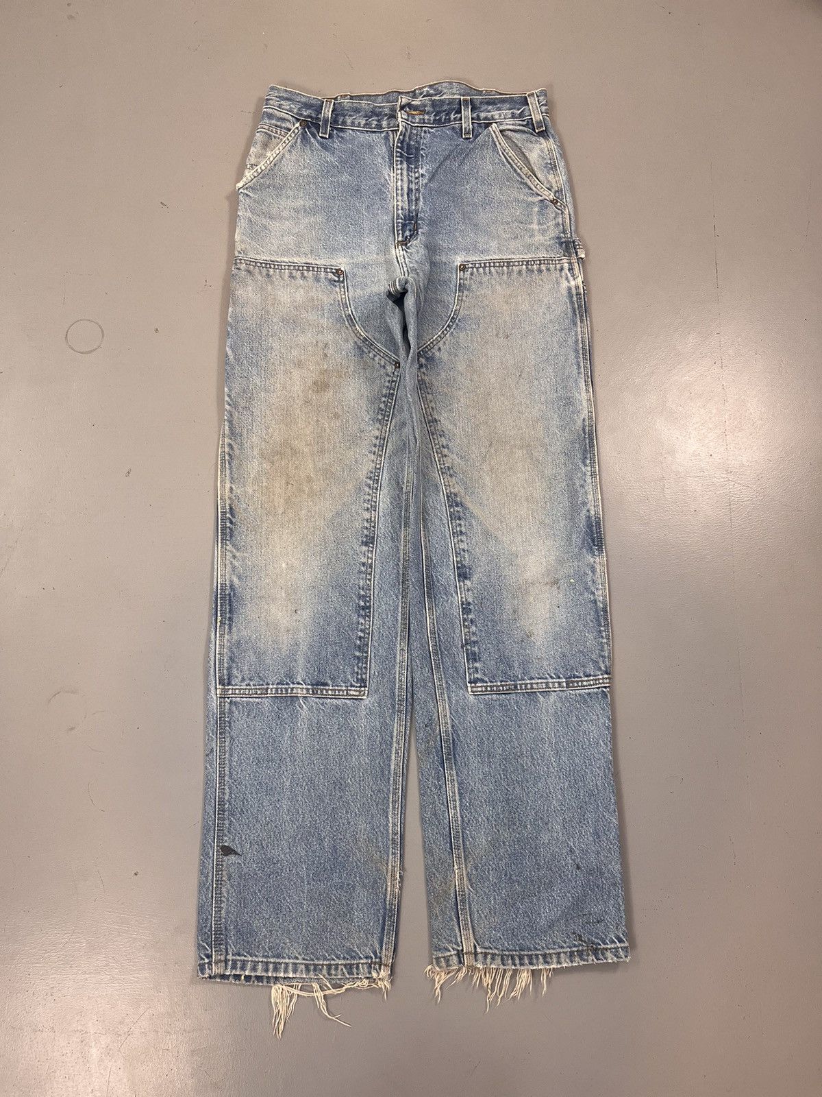 image of Sun Faded Vintage Carhartt B73 Dst Double Knee Denim in Blue, Men's (Size 34)