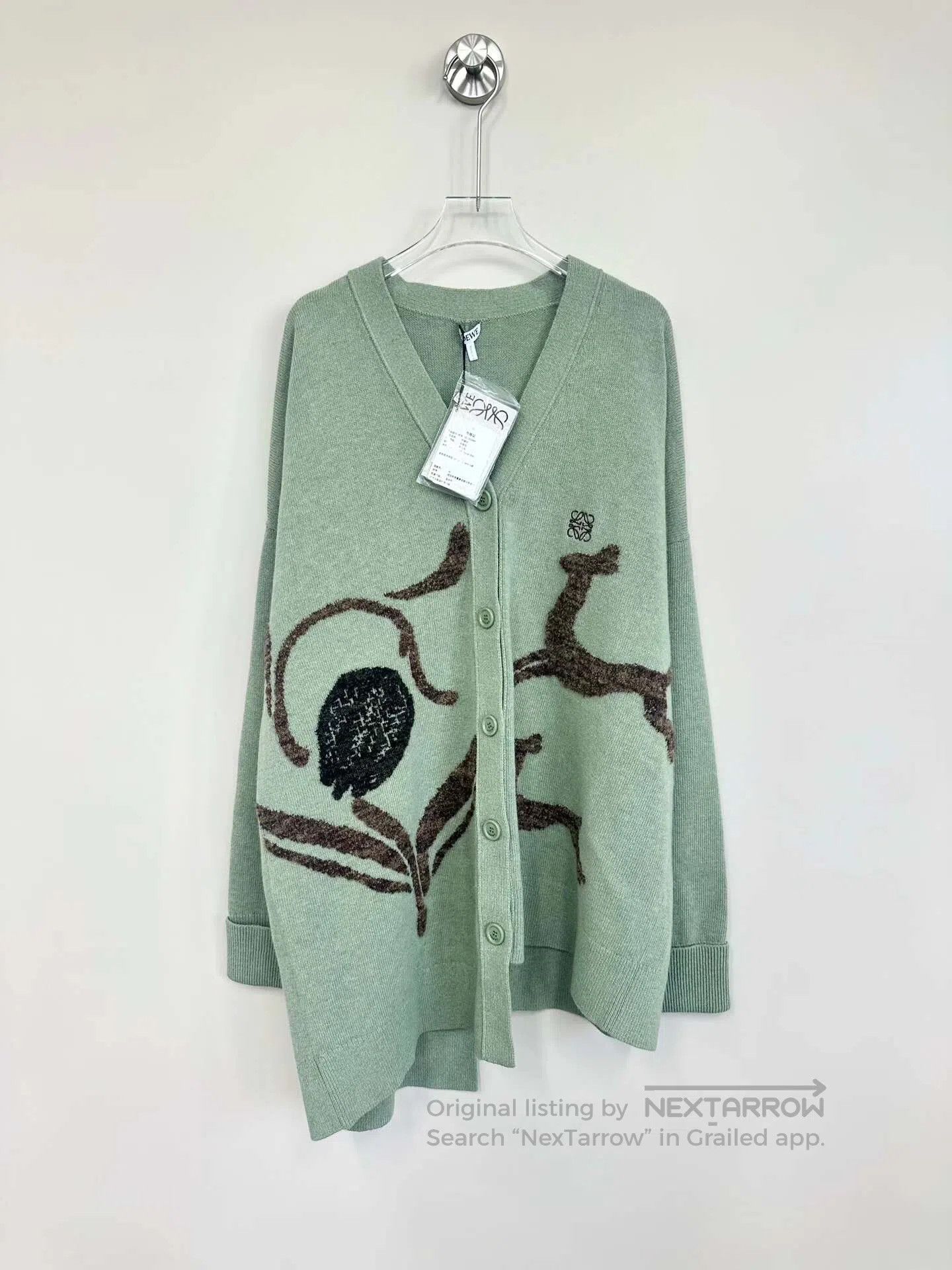 Loewe Loewe Light green asymmetric deer pattern jacquard knitted Size S / US 4 / IT 40 - 1 Thumbnail