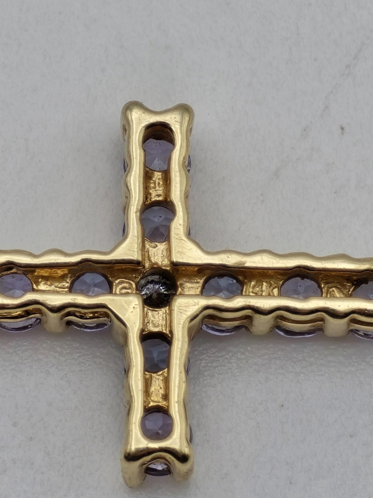 The Unbranded Brand 14k Yellow Gold Cross Pendant Diamond Center w 10 Amethyst Size ONE SIZE - 2 Thumbnail