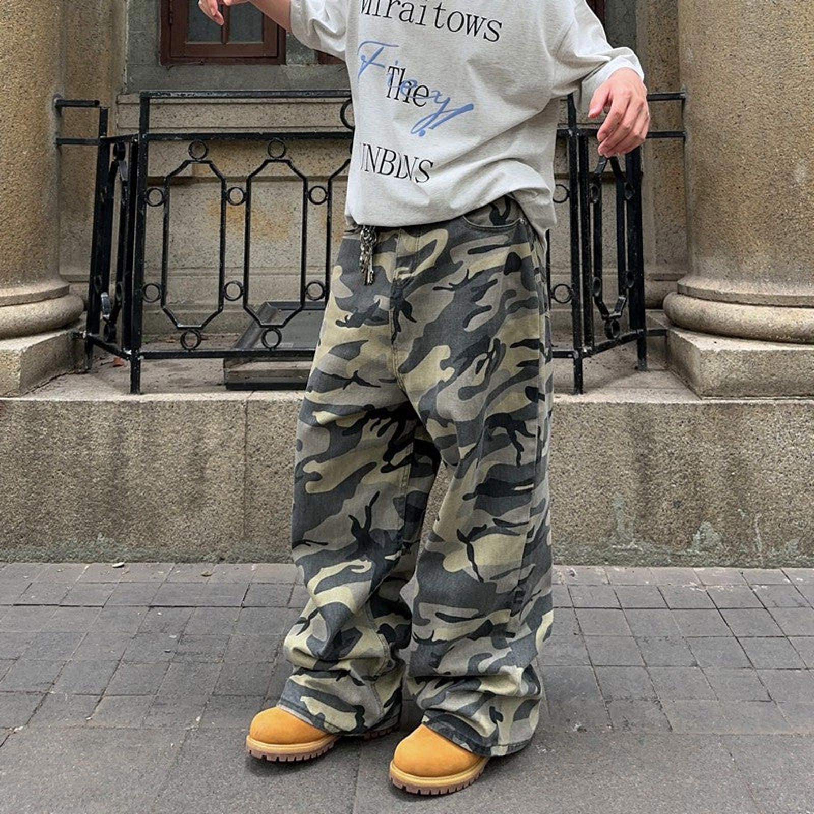Vintage Camo Wide Leg Jeans – Baggy Workwear Fit Size US 32 / EU 48 - 1 Thumbnail