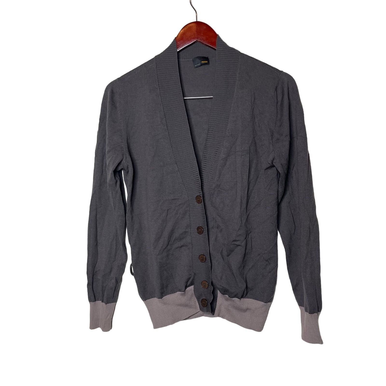 Fendi Fendi V Neck Merino Wool Cardigan Sweater Gray 44 Size M / US 6-8 / IT 42-44 - 1 Thumbnail