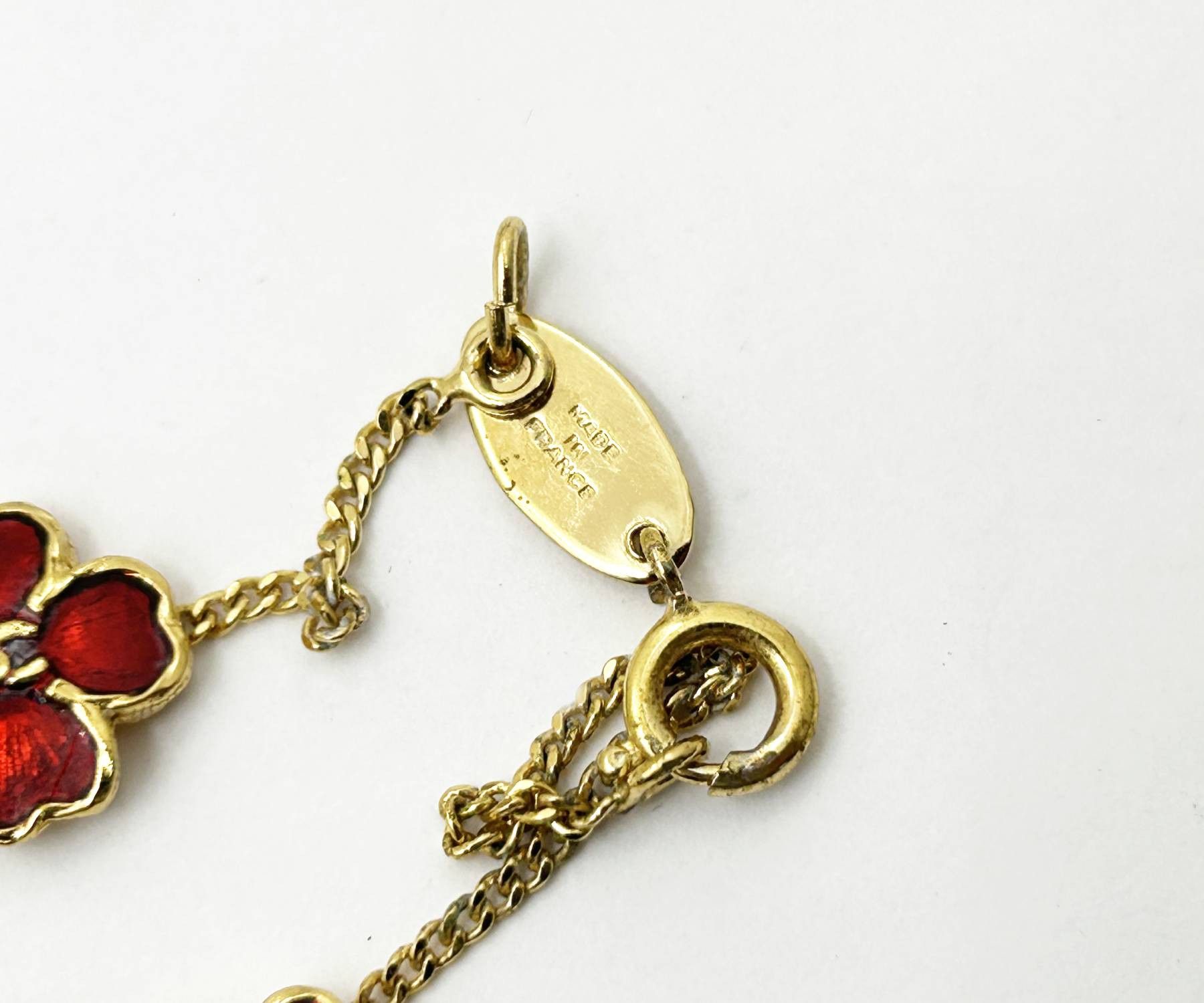 Chanel Chanel Rare Vintage Gold Plated CC 3 Red Flower Bracelet Size ONE SIZE - 5 Thumbnail