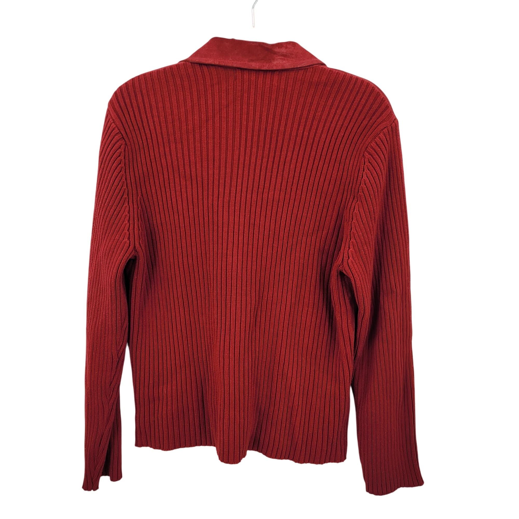 Vintage Vtg Red Ribbed Knit Long Sleeve Suede Sweater Jacket Shacket Size L / US 10 / IT 46 - 2 Thumbnail