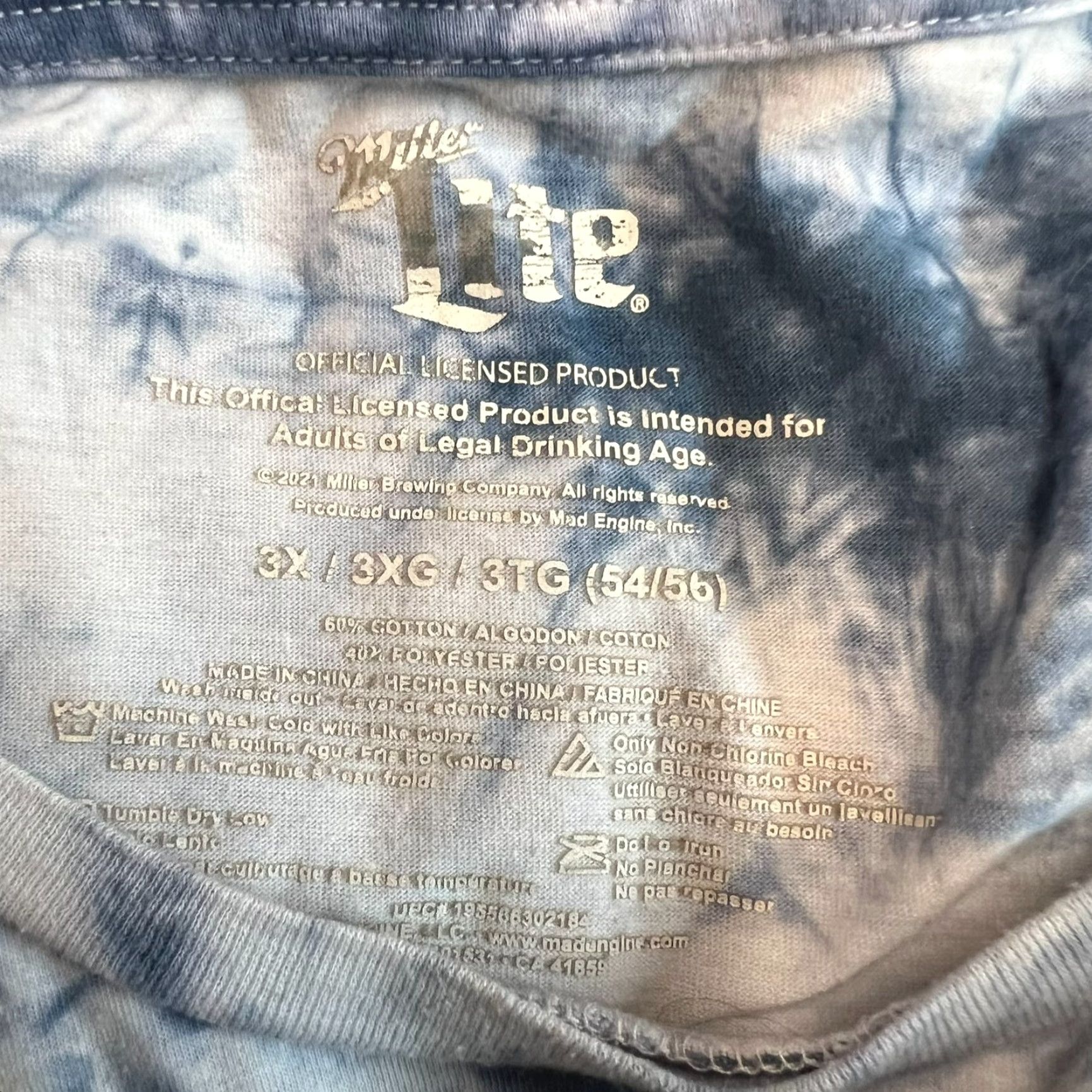 Vintage Miller Lite T-Shirt Beer Tie Dye Mens 3XL Blue Short Sleeve Graphic Print Crew Neck Size US XXL / EU 58 / 5 - 5 Thumbnail
