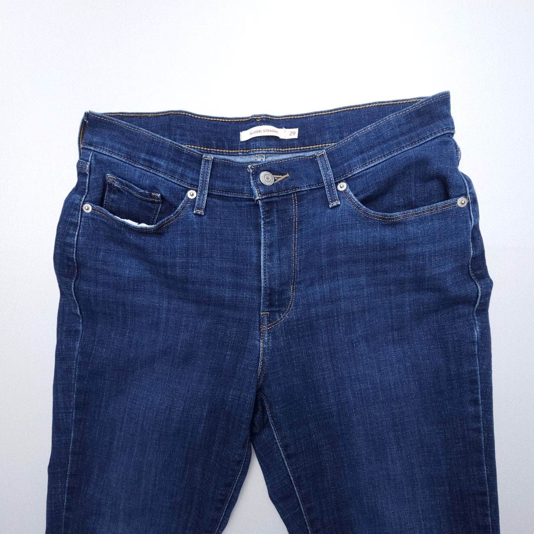Levi's Levi's Classic Straight Jeans Womens 29 x 27 Dark Wash Blue Mid Rise Stretch Size 29" - 6 Thumbnail