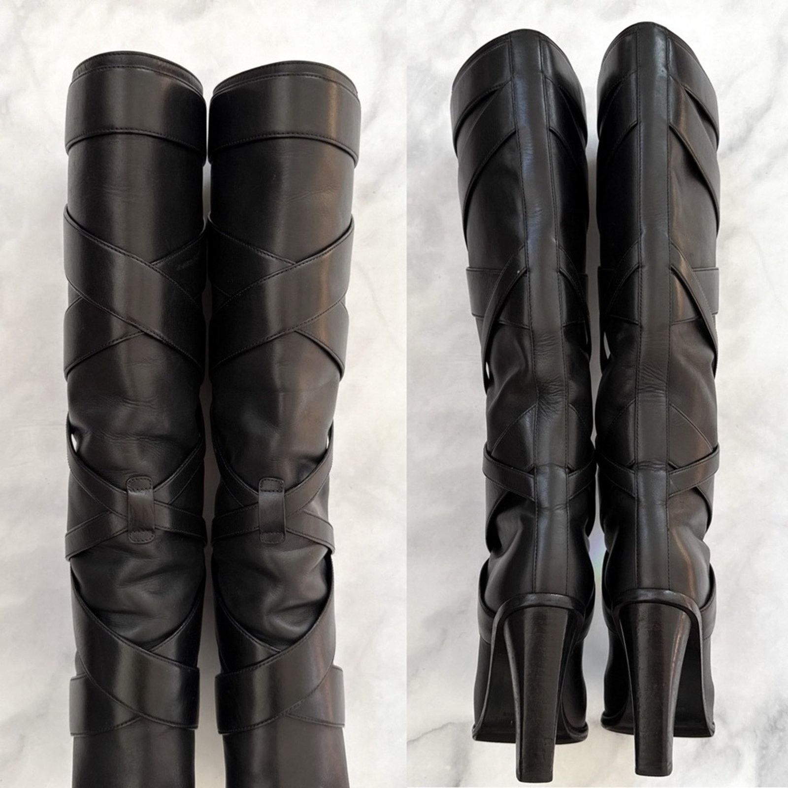 Saint Laurent Paris Saint Laurent Leather Wrap Around Tall Block Heeled Boots 37 Size US 7 / IT 37 - 7 Thumbnail